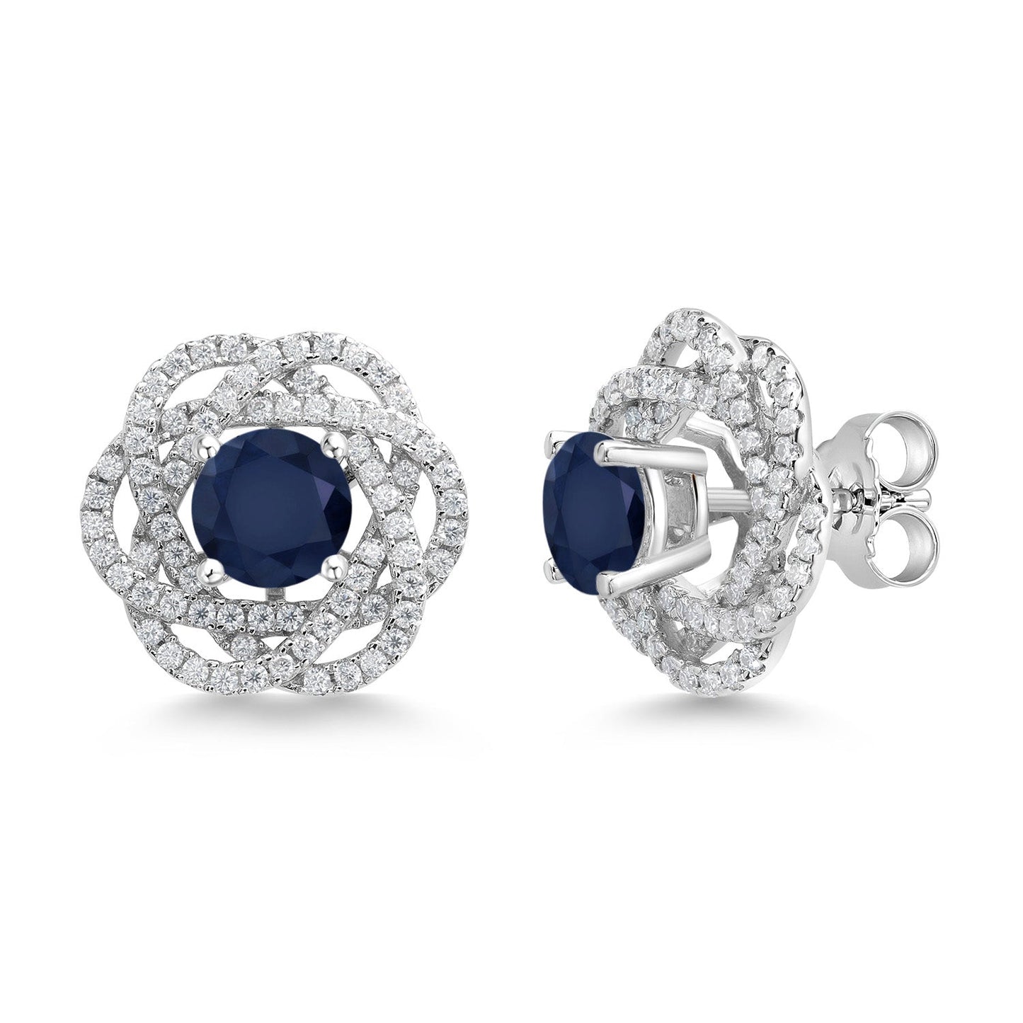 925 Sterling Silver Round 6MM Gemstone Birthstone Stud Earrings with White Moissanite Removable Earrings Jackets For Women
