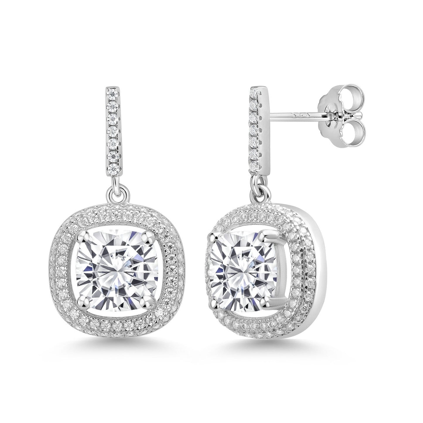 4-6 Cttw Gemstone Birthstone and White Moissanite Drop Dangle Earrings For Women | 8MM Cushion Cut | 925 Sterling Silver | Fine Jewelry Gifts for Her Mom Women Wife