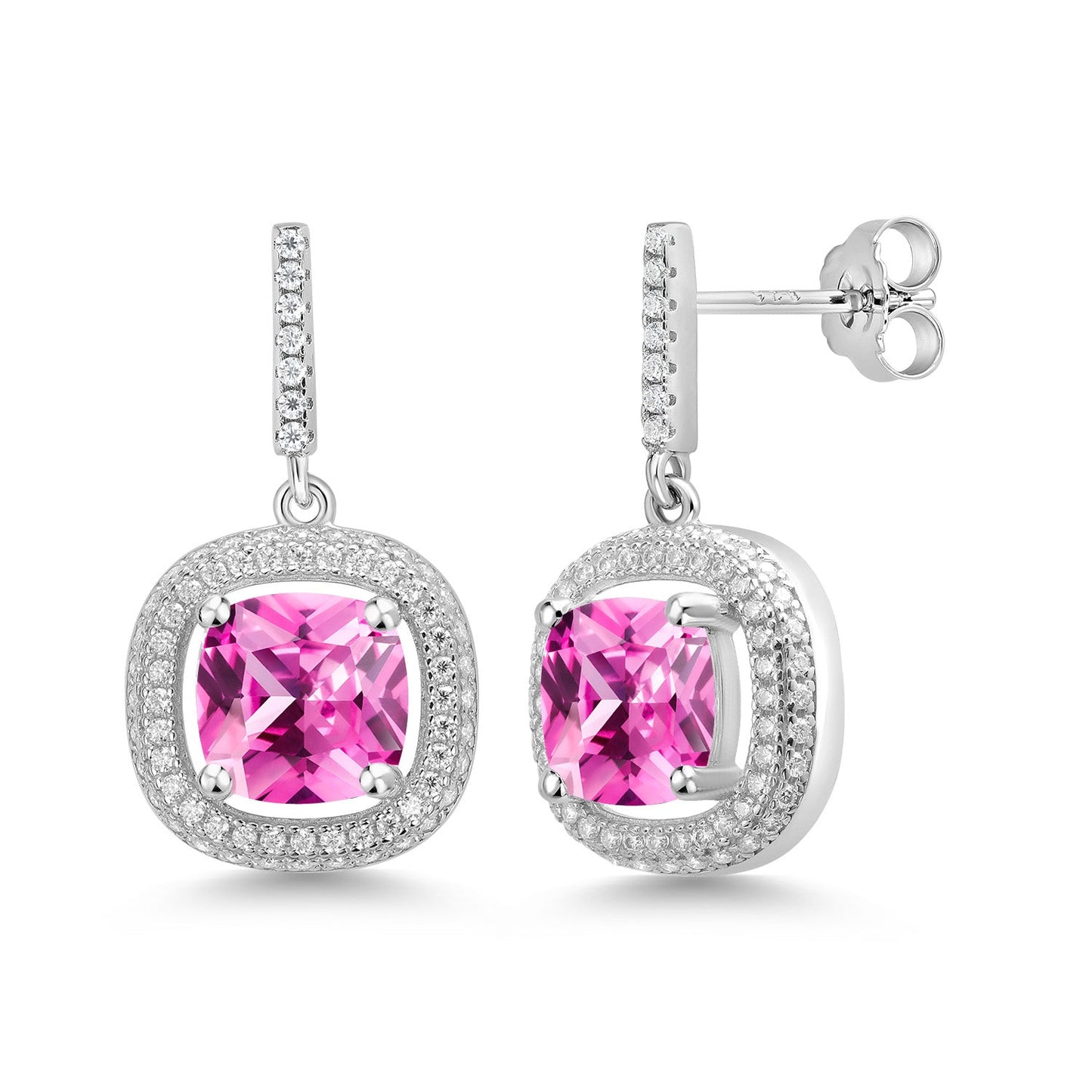 4-6 Cttw Gemstone Birthstone and White Moissanite Drop Dangle Earrings For Women | 8MM Cushion Cut | 925 Sterling Silver | Fine Jewelry Gifts for Her Mom Women Wife