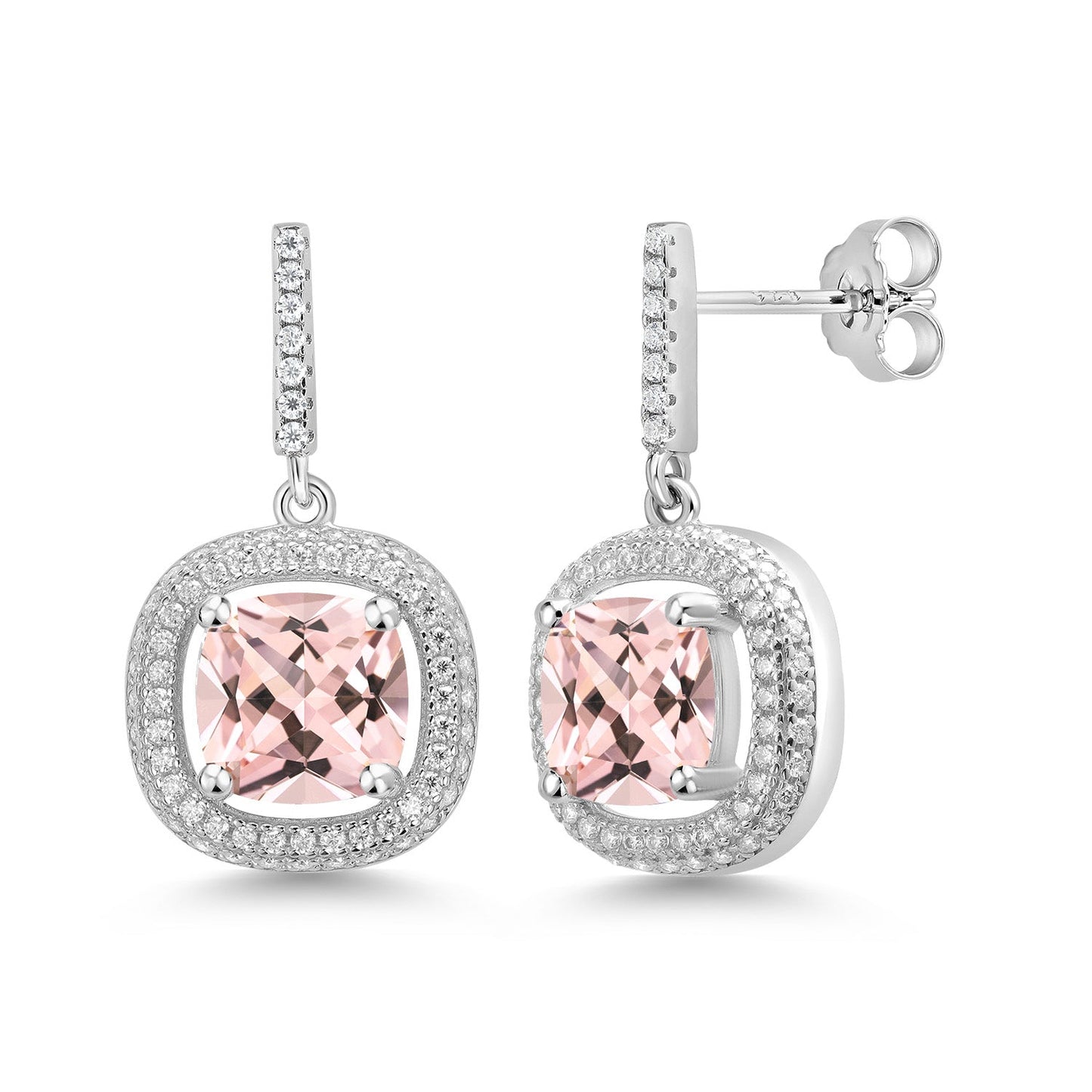 4-6 Cttw Gemstone Birthstone and White Moissanite Drop Dangle Earrings For Women | 8MM Cushion Cut | 925 Sterling Silver | Fine Jewelry Gifts for Her Mom Women Wife
