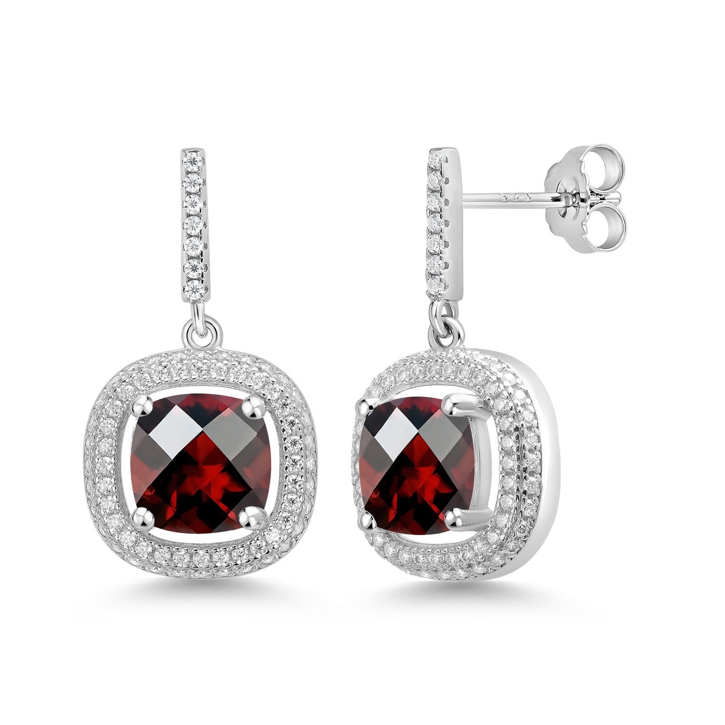 4-6 Cttw Gemstone Birthstone and White Moissanite Drop Dangle Earrings For Women | 8MM Cushion Cut | 925 Sterling Silver | Fine Jewelry Gifts for Her Mom Women Wife