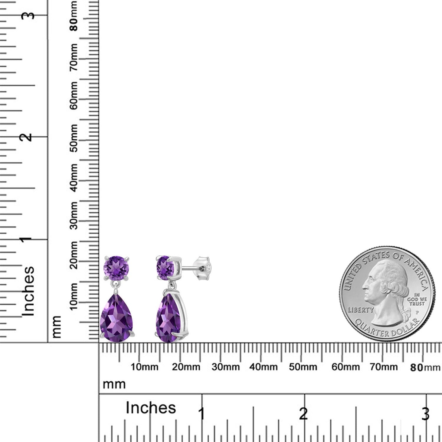 925 Sterling Silver Purple Amethyst Teardrop Dangle Drop Earrings For Women (7.30 Cttw, Gemstone Birthstone, Pear Shape 12x8MM, Round 6MM)