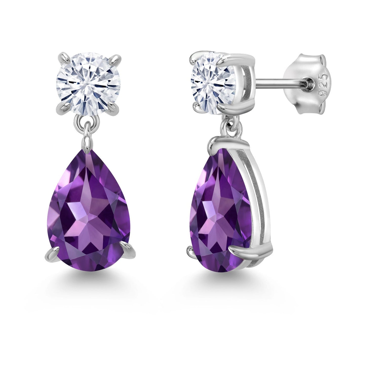 6-9 Cttw Teardrop Dangle Earrings For Women | Gemstone Birthstone and Moissanite | 925 Sterling Silver | Pear Shape 12X8MM and Round 6MM | Fine Jewelry Gifts For Mom Women Wife