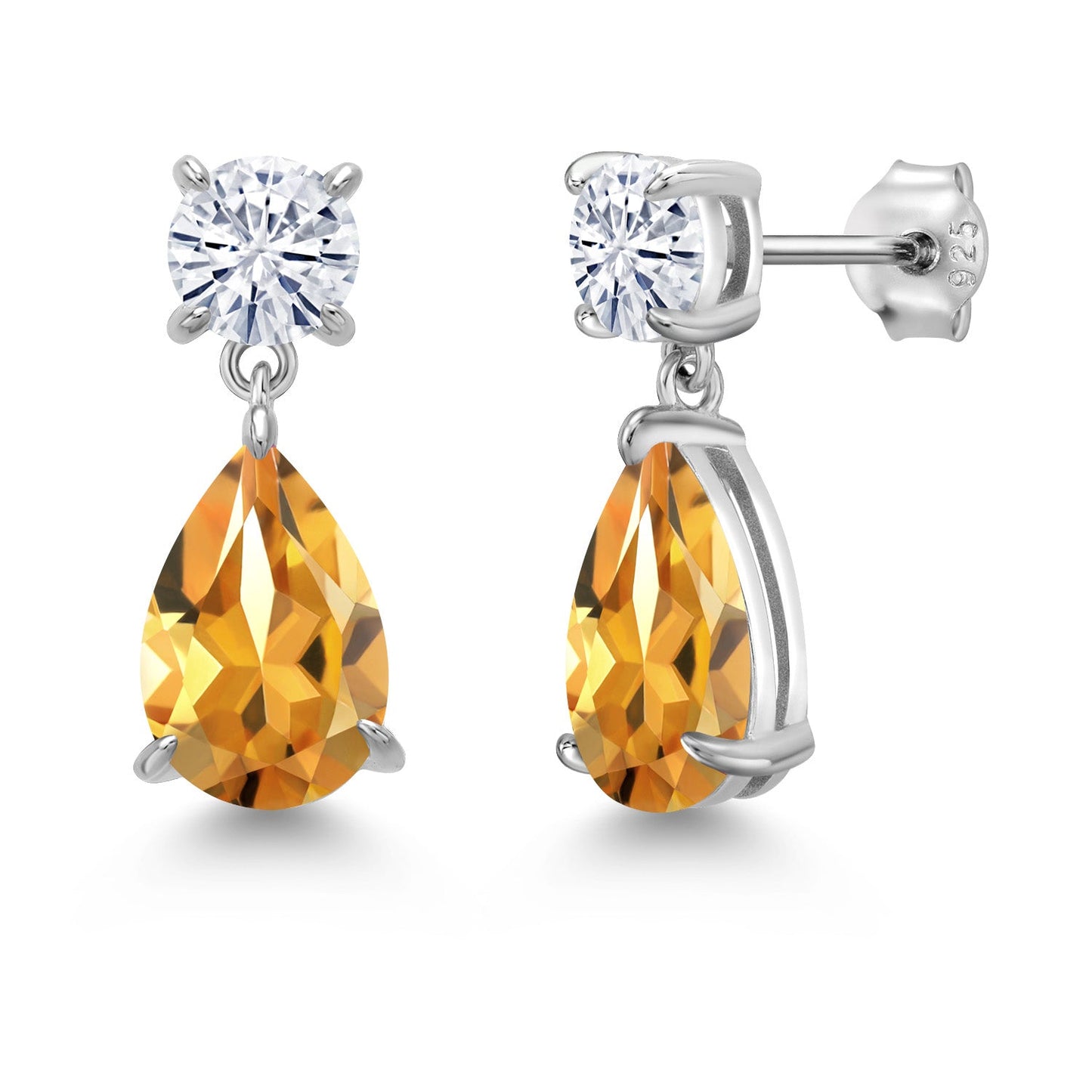 6-9 Cttw Teardrop Dangle Earrings For Women | Gemstone Birthstone and Moissanite | 925 Sterling Silver | Pear Shape 12X8MM and Round 6MM | Fine Jewelry Gifts For Mom Women Wife
