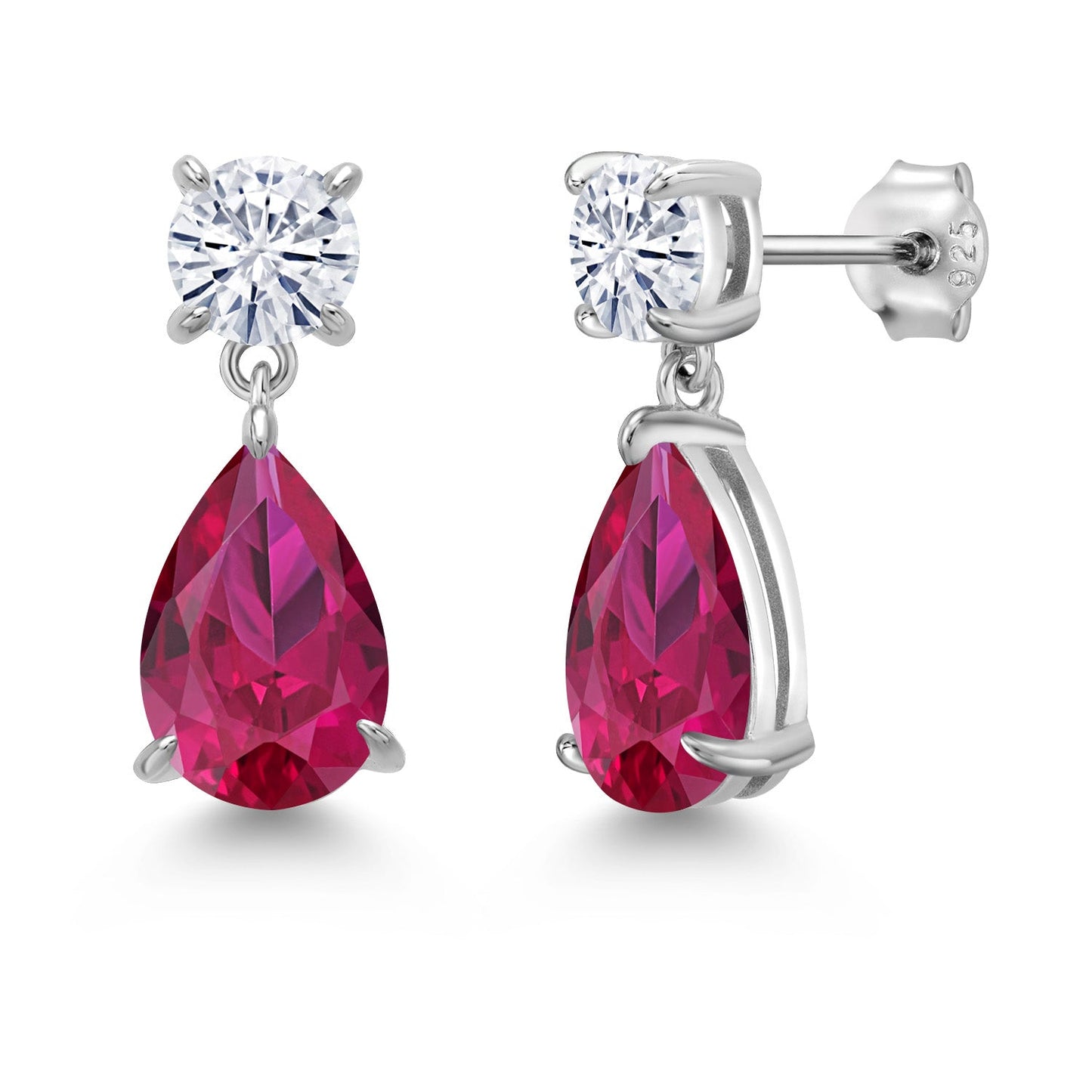 6-9 Cttw Teardrop Dangle Earrings For Women | Gemstone Birthstone and Moissanite | 925 Sterling Silver | Pear Shape 12X8MM and Round 6MM | Fine Jewelry Gifts For Mom Women Wife