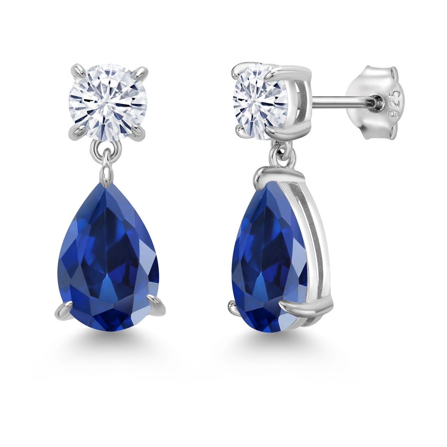 6-9 Cttw Teardrop Dangle Earrings For Women | Gemstone Birthstone and Moissanite | 925 Sterling Silver | Pear Shape 12X8MM and Round 6MM | Fine Jewelry Gifts For Mom Women Wife
