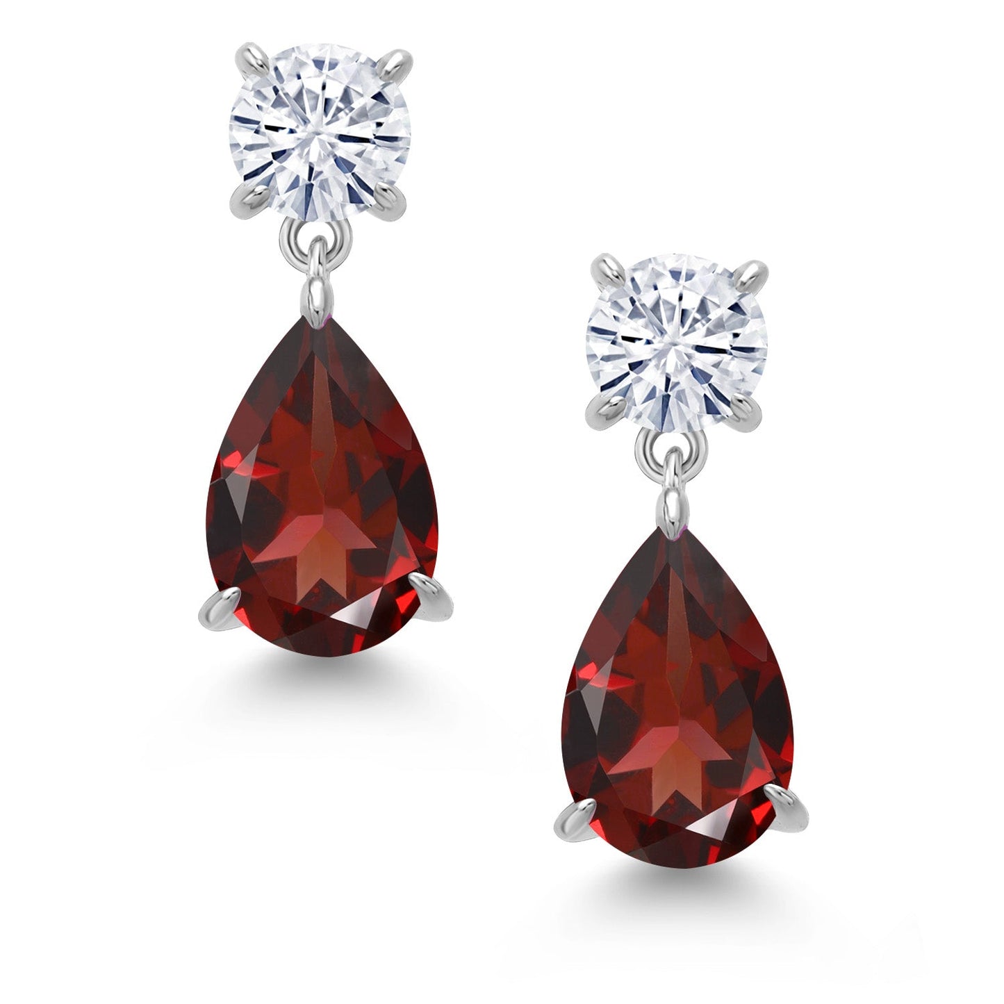 6-9 Cttw Teardrop Dangle Earrings For Women | Gemstone Birthstone and Moissanite | 925 Sterling Silver | Pear Shape 12X8MM and Round 6MM | Fine Jewelry Gifts For Mom Women Wife
