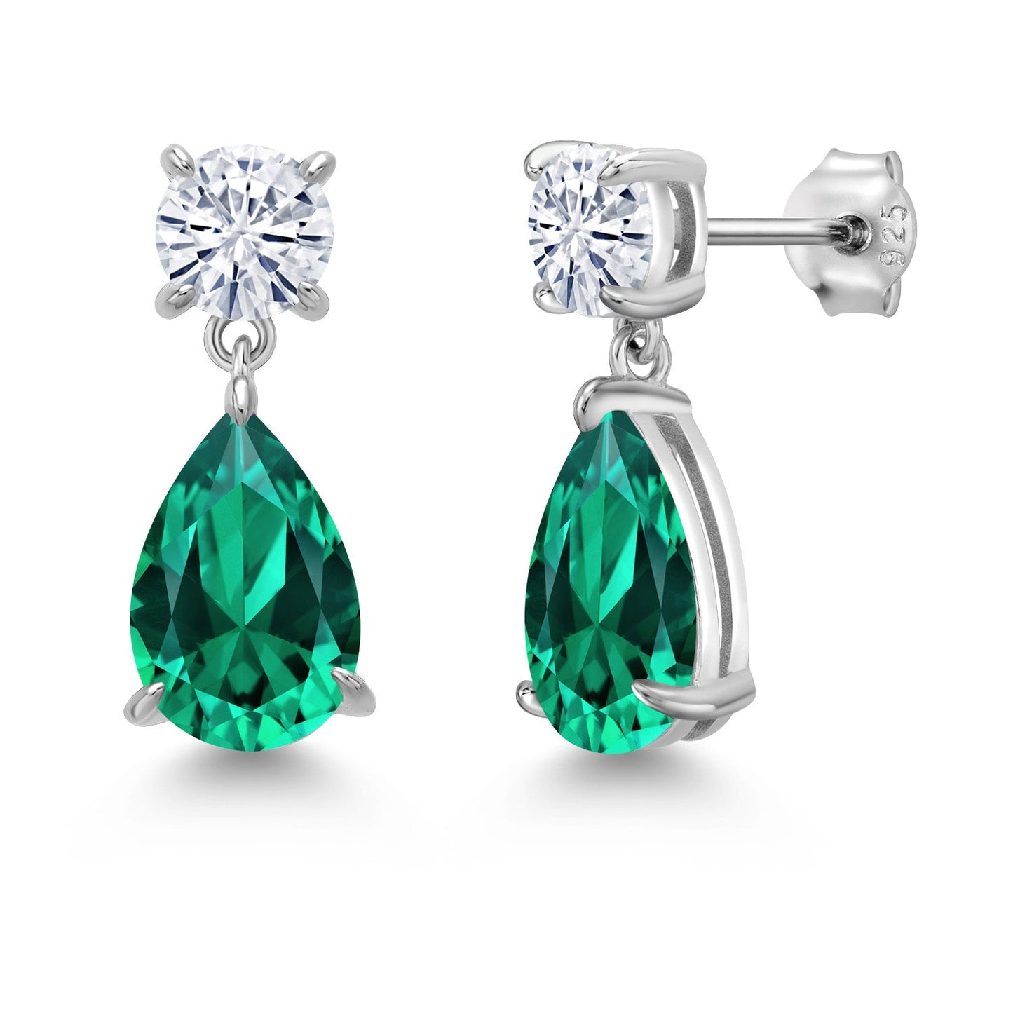 6-9 Cttw Teardrop Dangle Earrings For Women | Gemstone Birthstone and Moissanite | 925 Sterling Silver | Pear Shape 12X8MM and Round 6MM | Fine Jewelry Gifts For Mom Women Wife