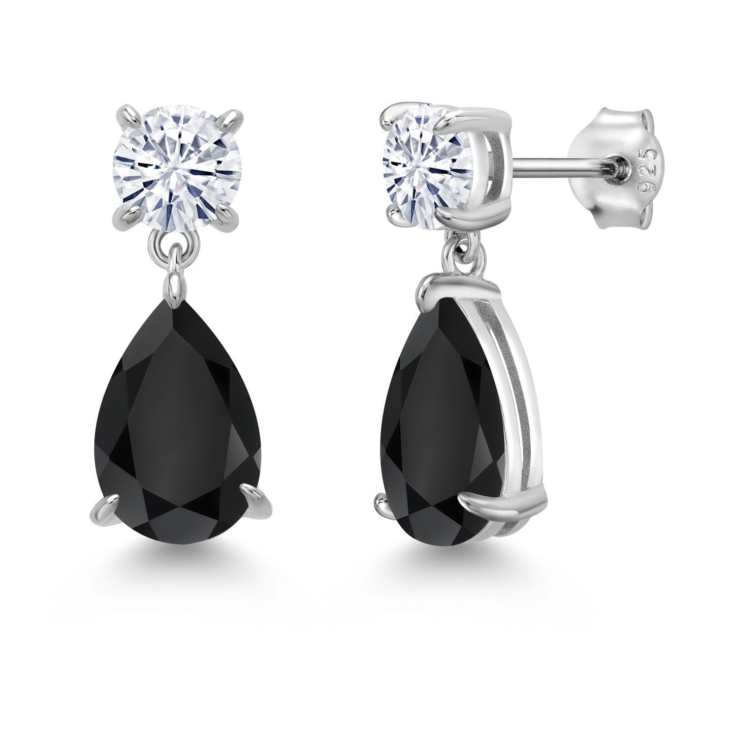 6-9 Cttw Teardrop Dangle Earrings For Women | Gemstone Birthstone and Moissanite | 925 Sterling Silver | Pear Shape 12X8MM and Round 6MM | Fine Jewelry Gifts For Mom Women Wife