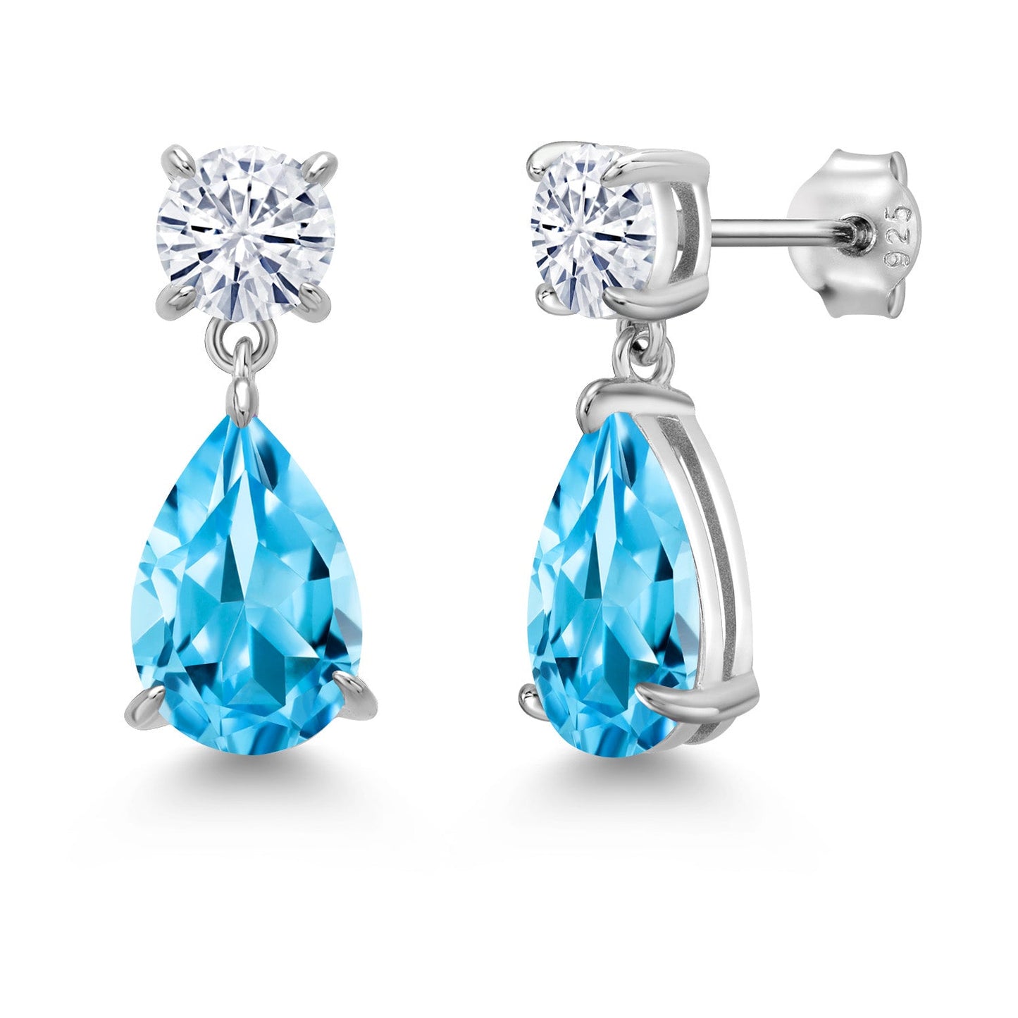6-9 Cttw Teardrop Dangle Earrings For Women | Gemstone Birthstone and Moissanite | 925 Sterling Silver | Pear Shape 12X8MM and Round 6MM | Fine Jewelry Gifts For Mom Women Wife