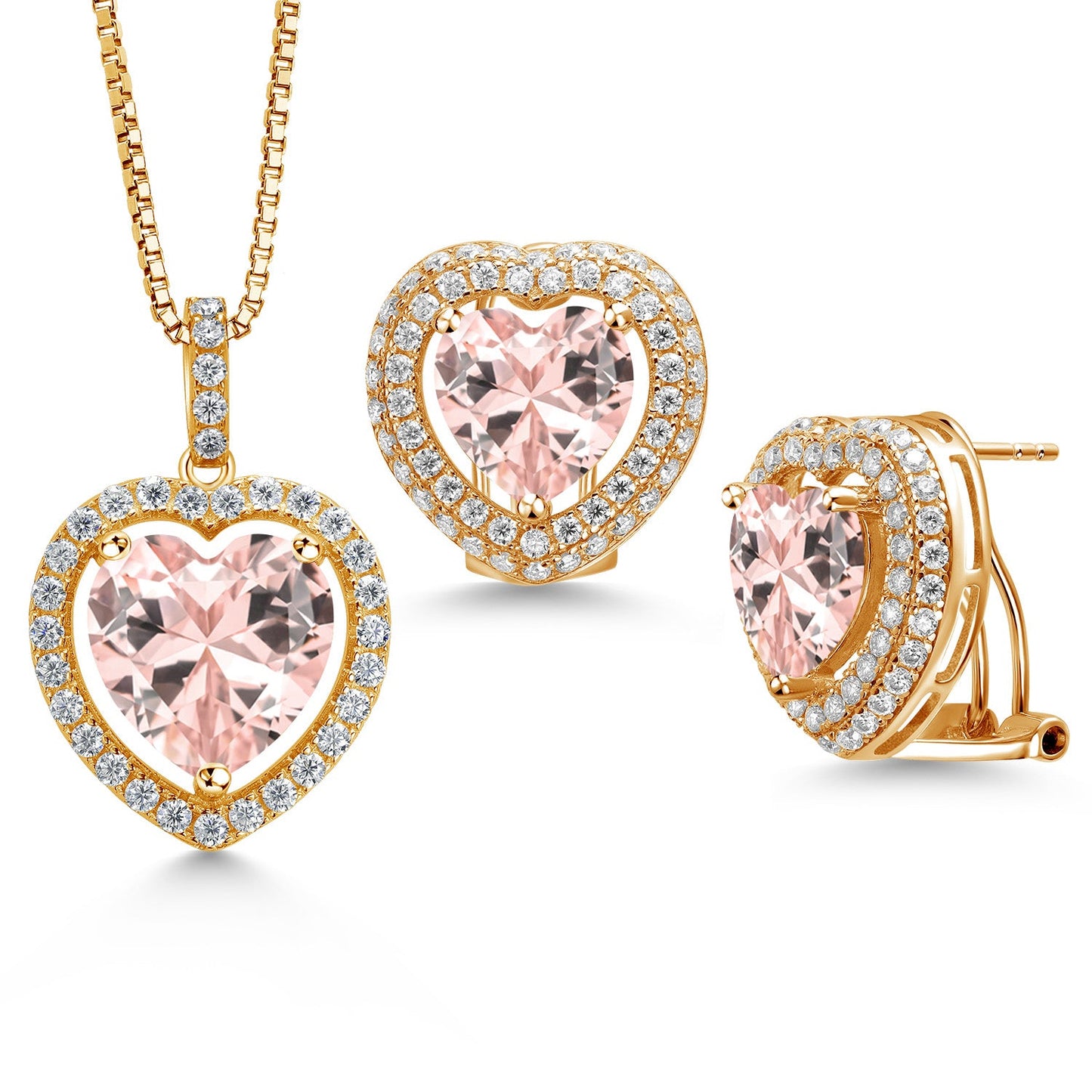 925 Sterling Silver Gemstone Birthstone and White Moissanite Halo Heart Shape Pendant and Earrings Jewelry Set For Women | Heart 12MM and 10MM | With 18 Inch Chain