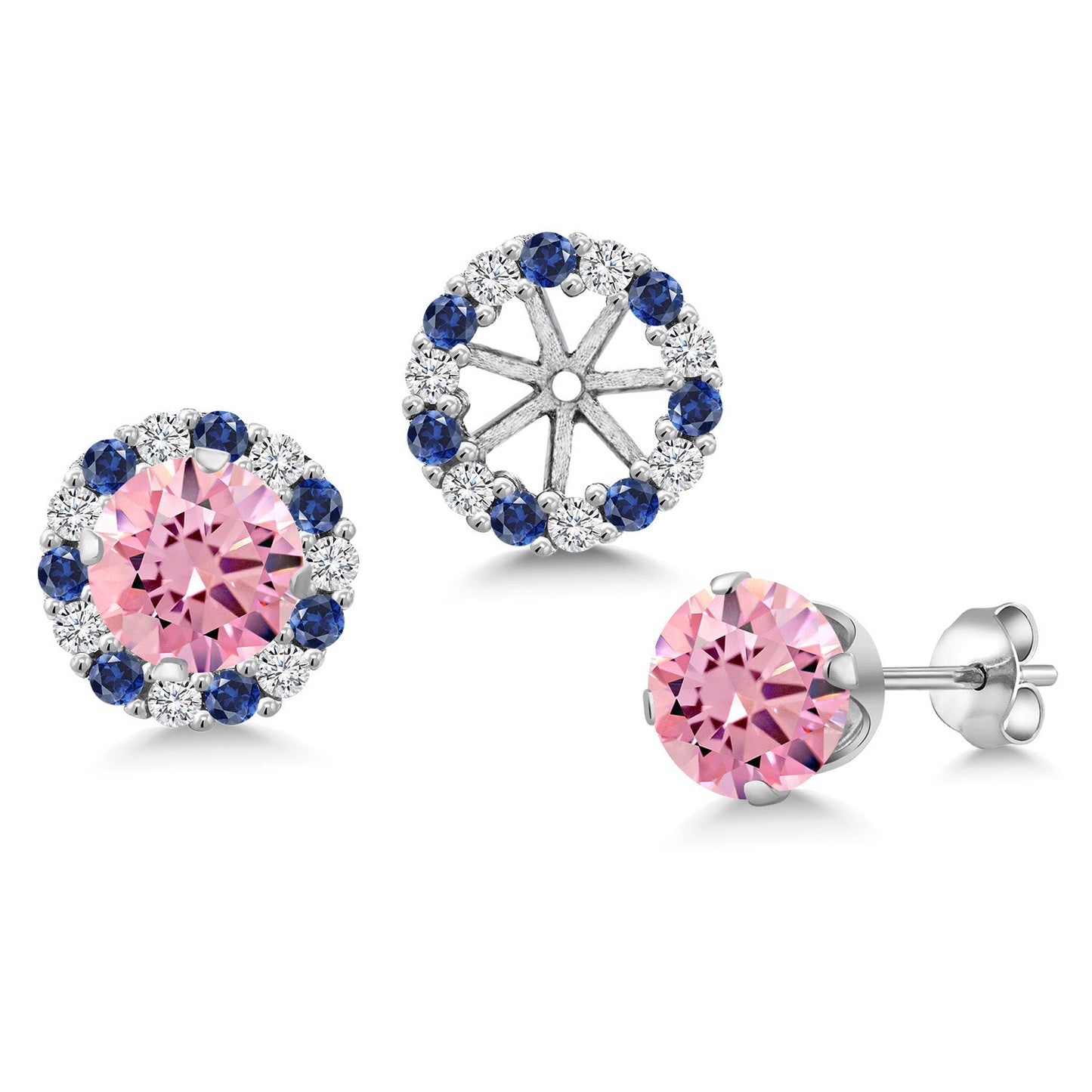 925 Sterling Silver 6MM Round Gemstone Birthstone Halo Stud Earrings for Women with Removable Jackets