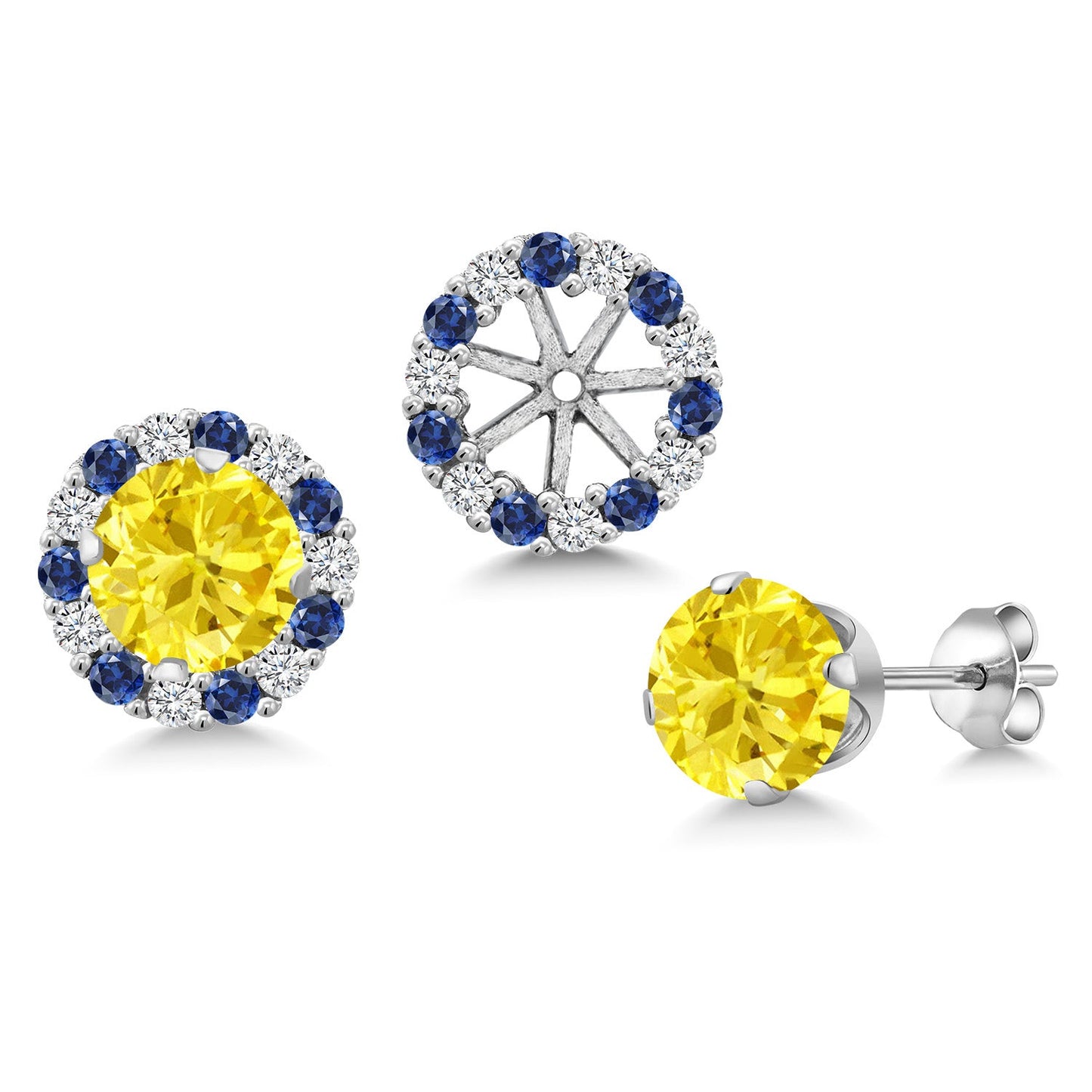 925 Sterling Silver 6MM Round Gemstone Birthstone Halo Stud Earrings for Women with Removable Jackets