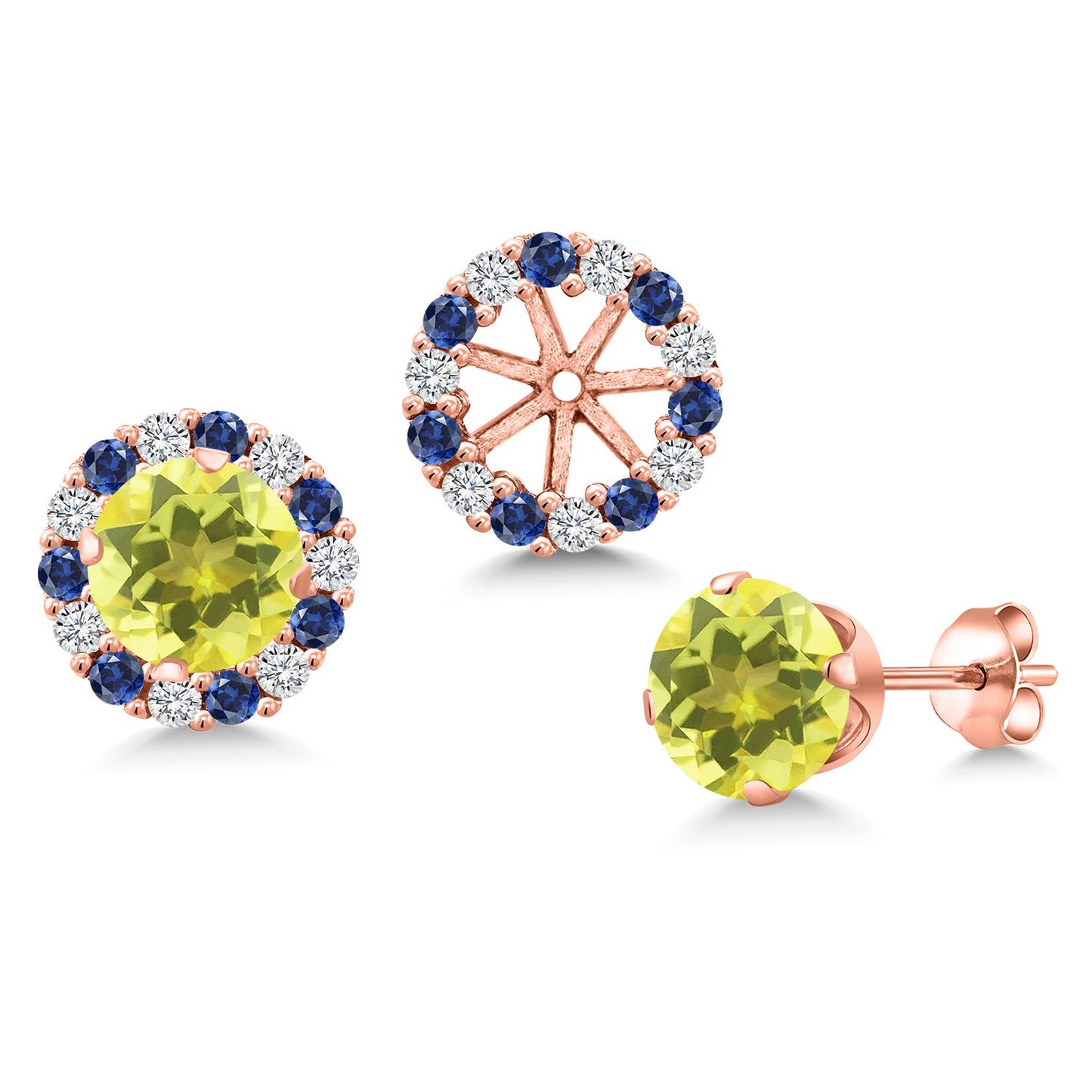 18K Rose Gold Plated Silver 6MM Round Gemstone Birthstone Halo Stud Earrings for Women with Removable Jackets