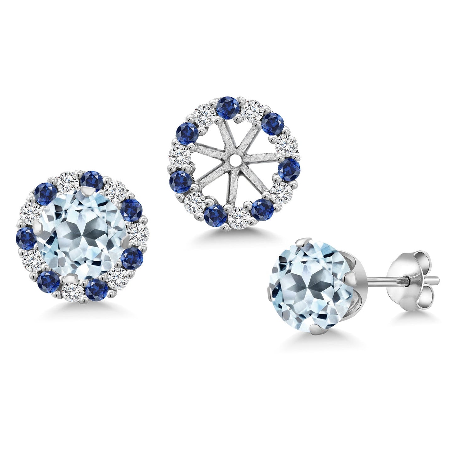 925 Sterling Silver 6MM Round Gemstone Birthstone Halo Stud Earrings for Women with Removable Jackets