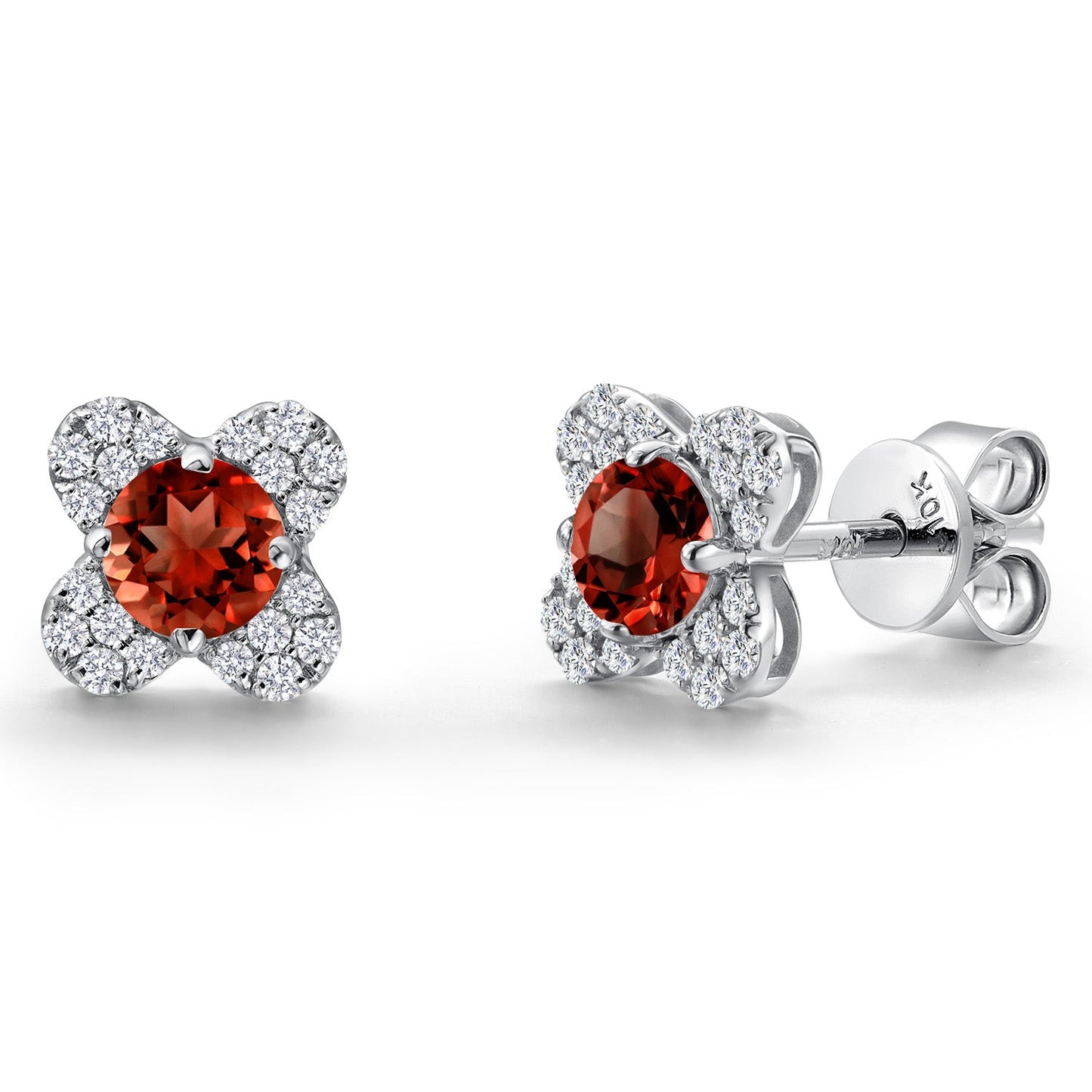 10K White Gold 4MM Round Gemstone Birthstone and White Lab Grown Diamond Flower Stud Earrings | Gold Earrings For Women