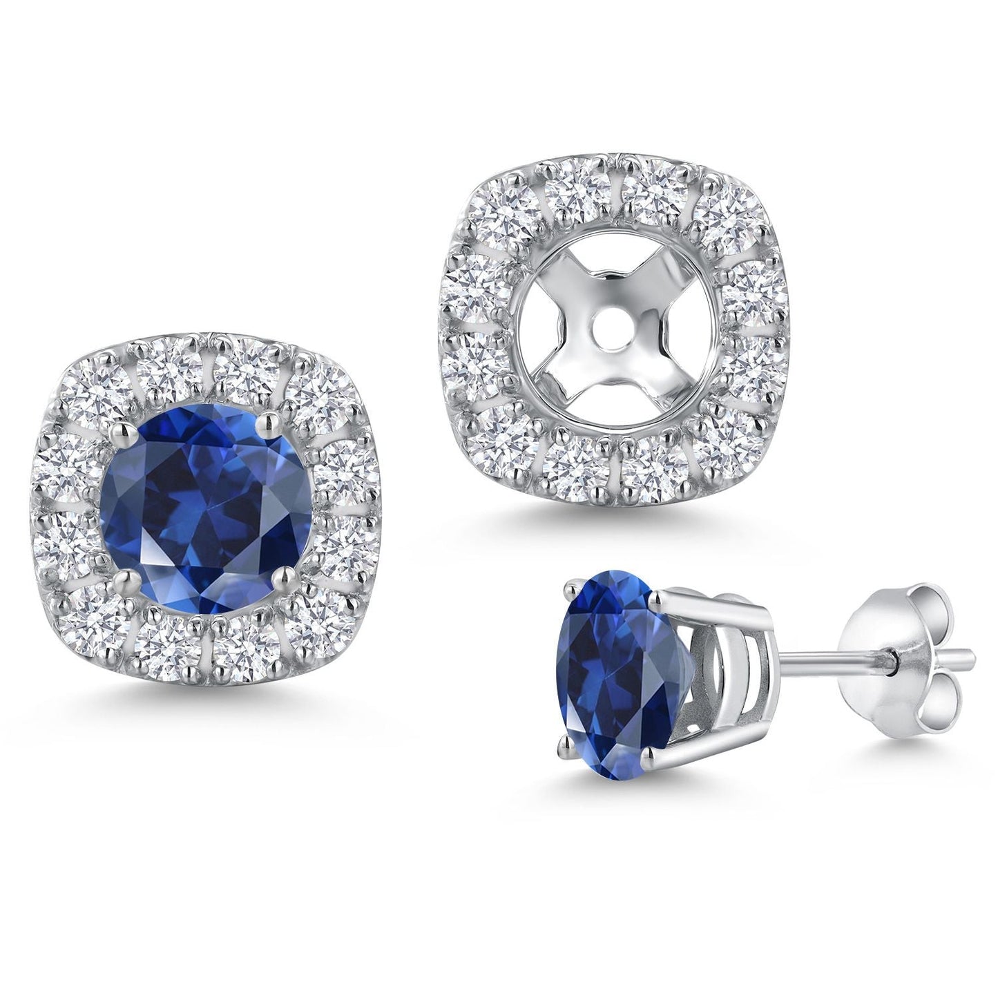 14K White Gold 5MM Round Gemstone Birthstone Stud Earrings with Removable Jackets and Lab Grown Diamond Accents | Gold Earrings For Women | Fine Jewelry Gifts for Her Mom Women Wife
