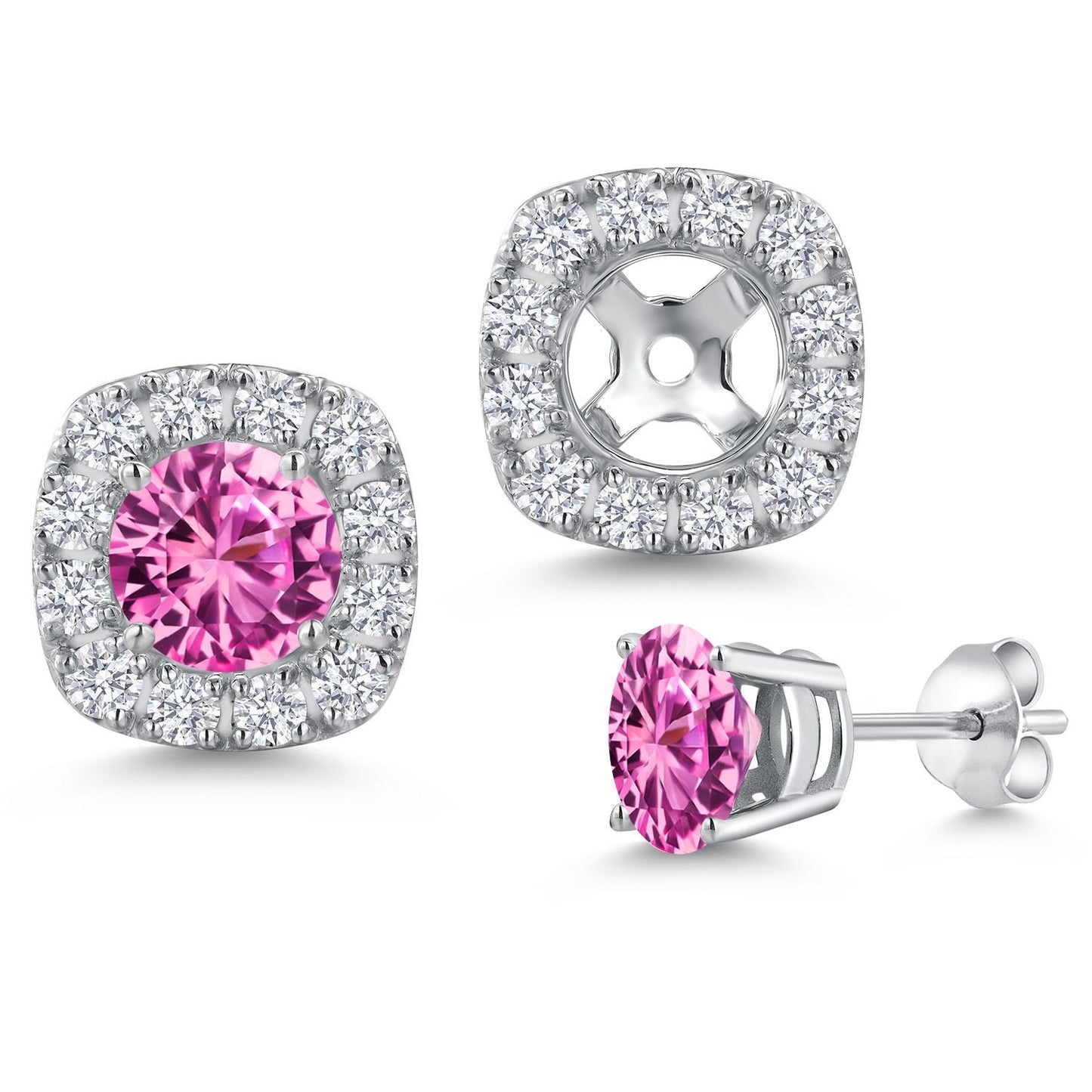 14K White Gold 5MM Round Gemstone Birthstone Stud Earrings with Removable Jackets and Lab Grown Diamond Accents | Gold Earrings For Women | Fine Jewelry Gifts for Her Mom Women Wife