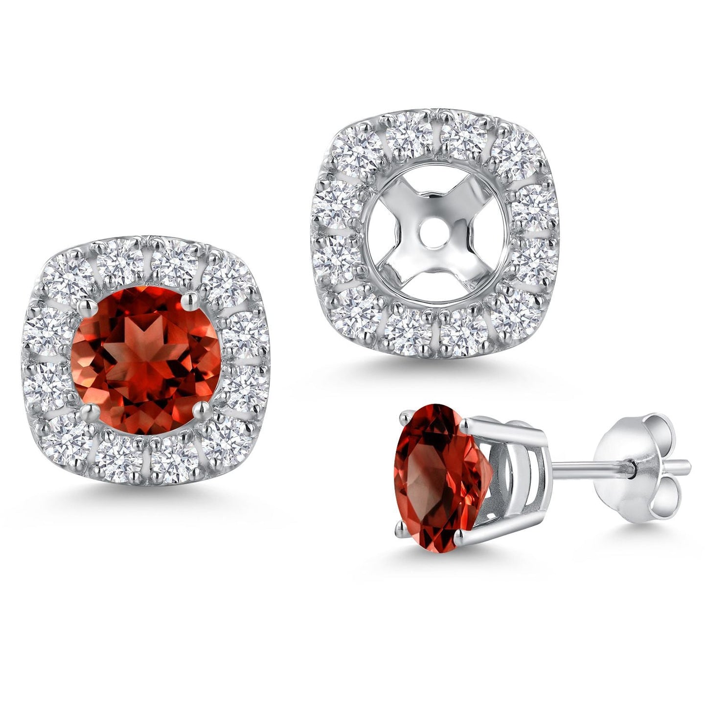 14K White Gold 5MM Round Gemstone Birthstone Stud Earrings with Removable Jackets and Lab Grown Diamond Accents | Gold Earrings For Women | Fine Jewelry Gifts for Her Mom Women Wife