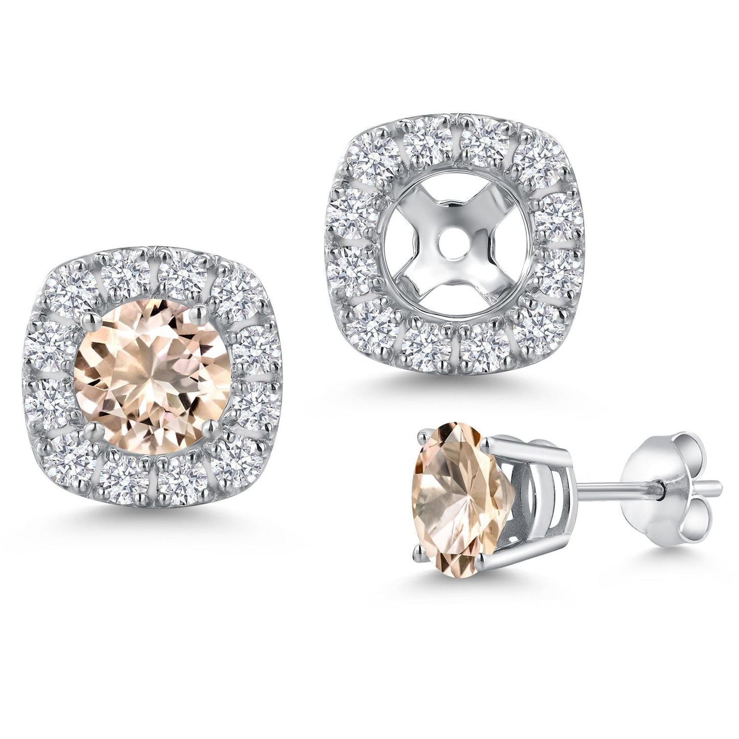 14K White Gold 5MM Round Gemstone Birthstone Stud Earrings with Removable Jackets and Lab Grown Diamond Accents | Gold Earrings For Women | Fine Jewelry Gifts for Her Mom Women Wife