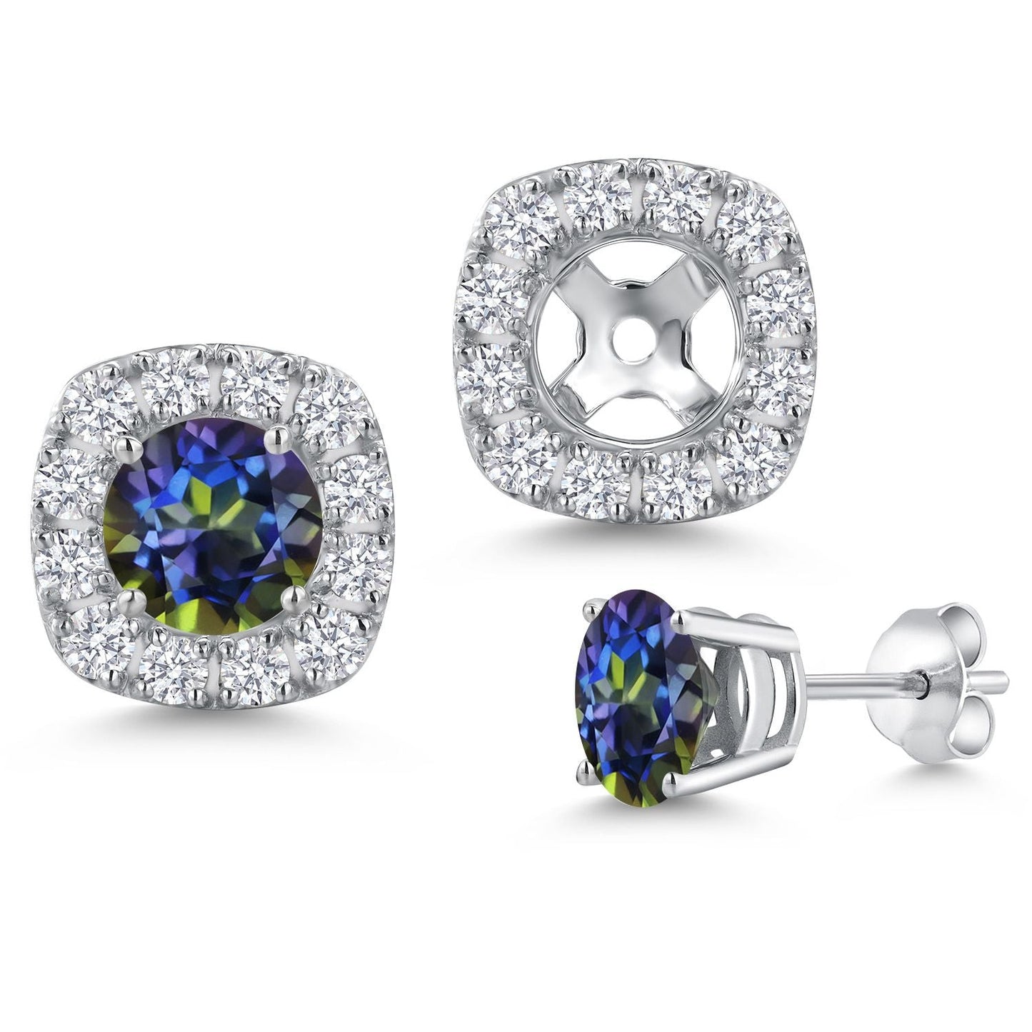 14K White Gold 5MM Round Gemstone Birthstone Stud Earrings with Removable Jackets and Lab Grown Diamond Accents | Gold Earrings For Women | Fine Jewelry Gifts for Her Mom Women Wife