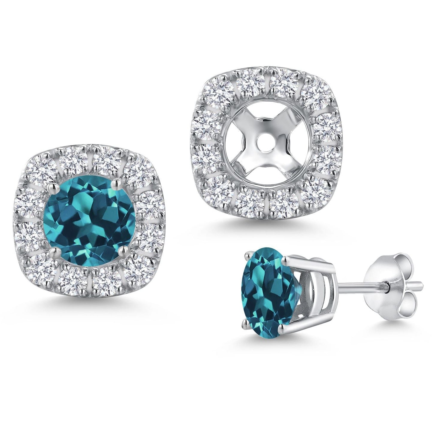 14K White Gold 5MM Round Gemstone Birthstone Stud Earrings with Removable Jackets and Lab Grown Diamond Accents | Gold Earrings For Women | Fine Jewelry Gifts for Her Mom Women Wife