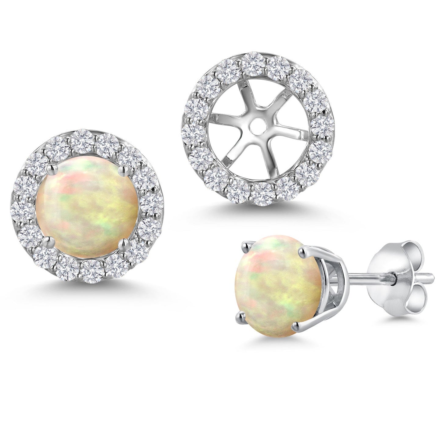 14K White Gold 6MM Round Gemstone Birthstone Stud Earrings with Removable Jackets and Lab Grown Diamond Accents | Gold Earrings For Women | Fine Jewelry Gifts for Her Mom Women Wife