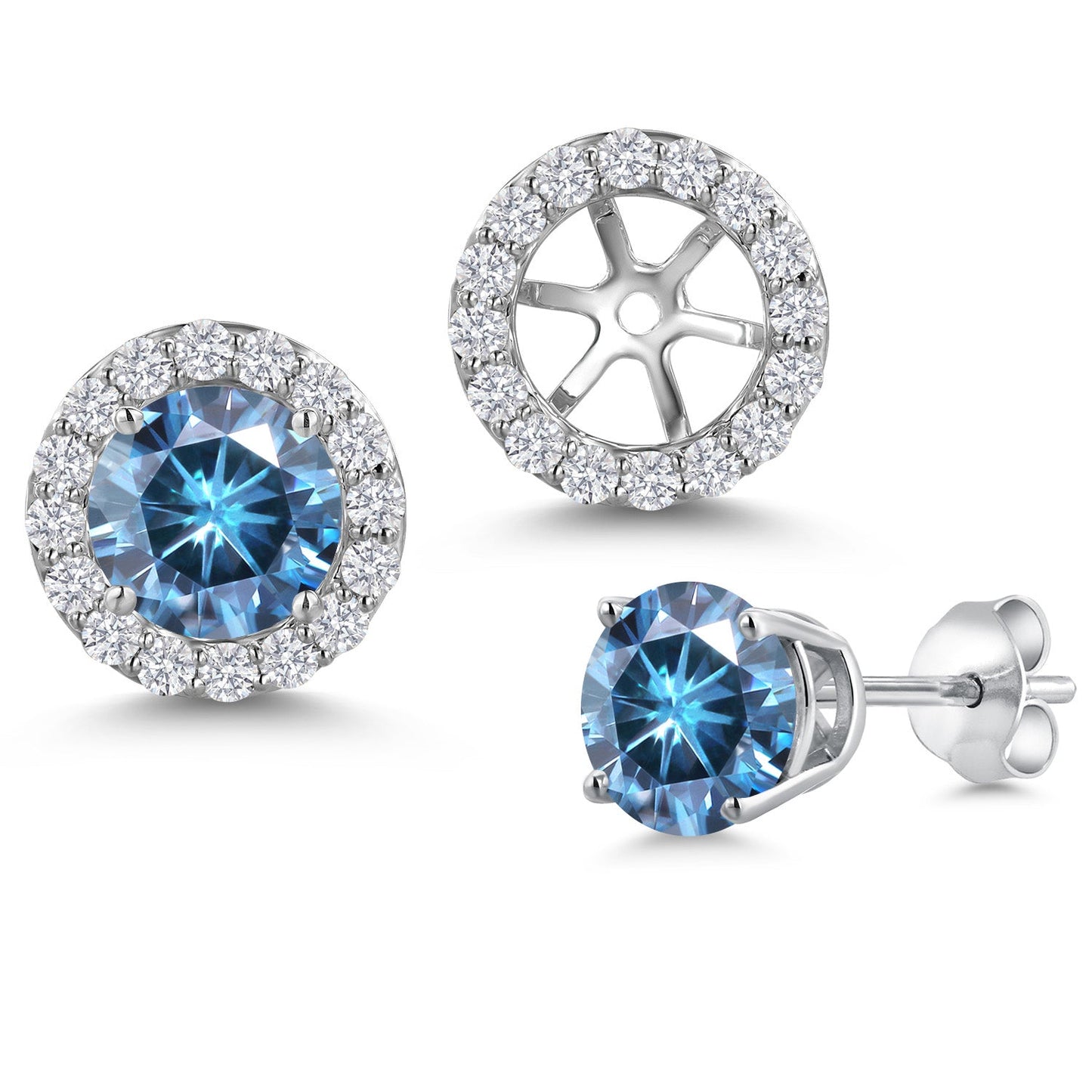14K White Gold 6MM Round Gemstone Birthstone Stud Earrings with Removable Jackets and Lab Grown Diamond Accents | Gold Earrings For Women | Fine Jewelry Gifts for Her Mom Women Wife