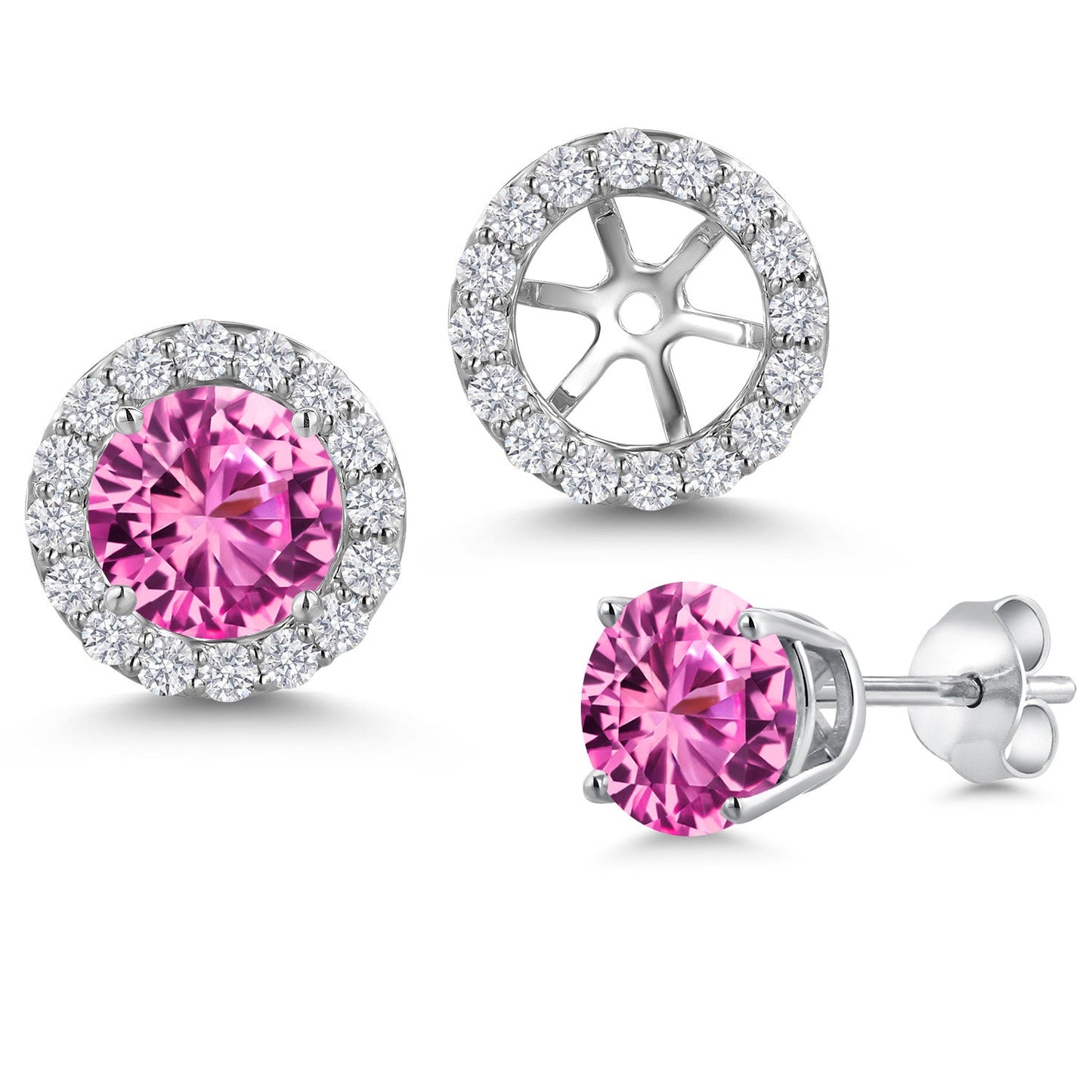 14K White Gold 6MM Round Gemstone Birthstone Stud Earrings with Removable Jackets and Lab Grown Diamond Accents | Gold Earrings For Women | Fine Jewelry Gifts for Her Mom Women Wife