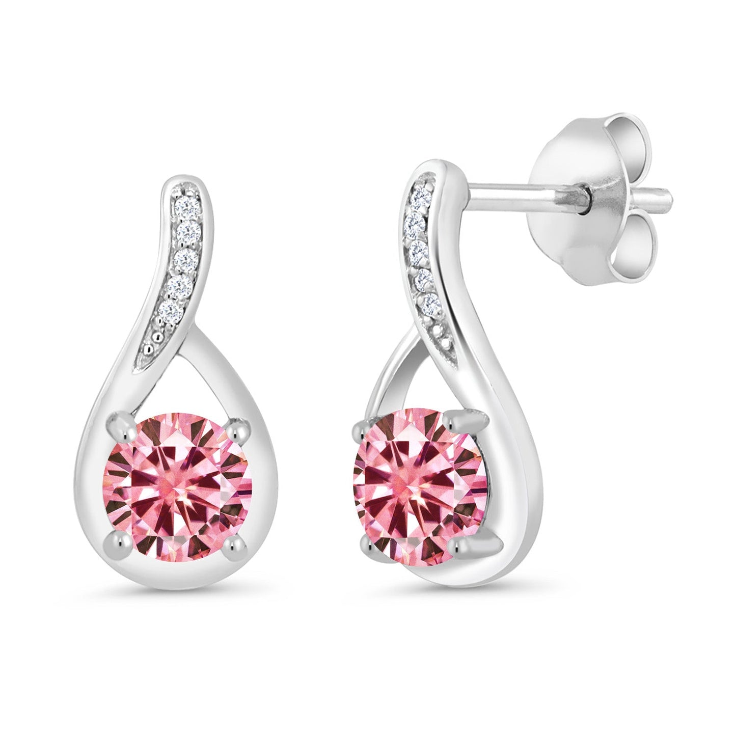 Round 5MM Gemstone Birthstone and White Diamond Infinity Earrings For Women | 925 Sterling Silver | Fine Jewelry Gifts for Her Mom Women Wife