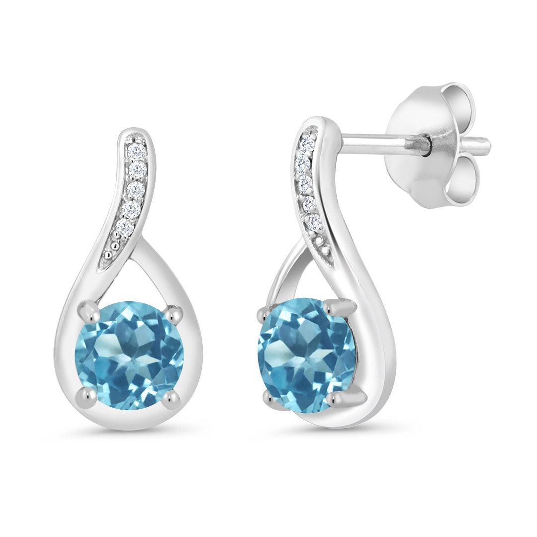 Round 5MM Gemstone Birthstone and White Diamond Infinity Earrings For Women | 925 Sterling Silver | Fine Jewelry Gifts for Her Mom Women Wife