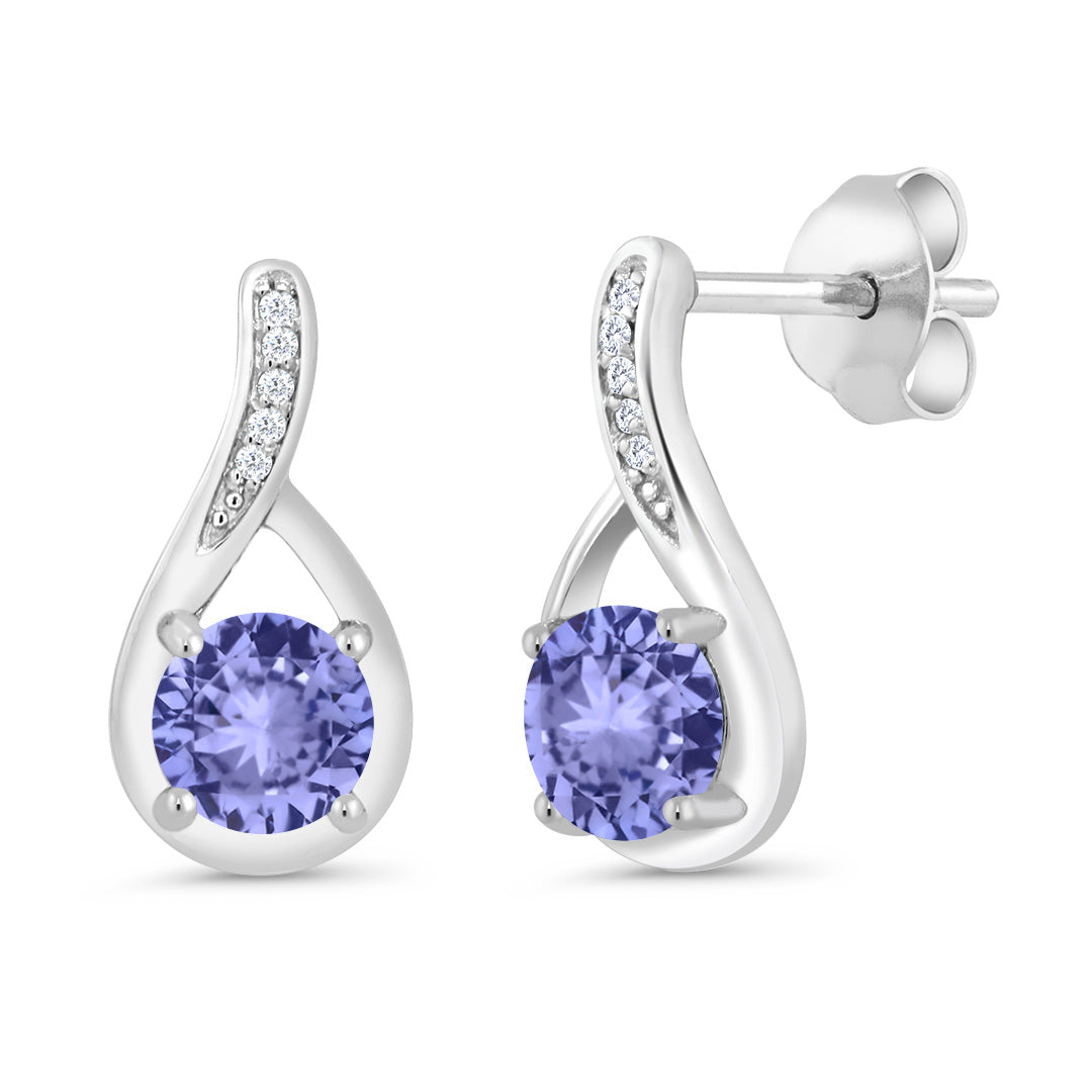 Round 5MM Gemstone Birthstone and White Diamond Infinity Earrings For Women | 925 Sterling Silver | Fine Jewelry Gifts for Her Mom Women Wife
