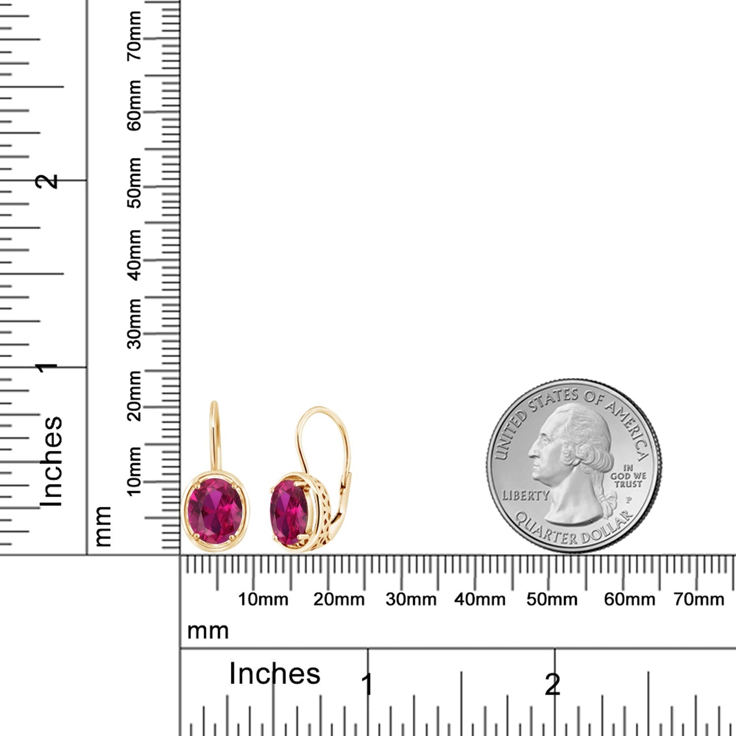 18K Yellow Gold Plated Silver Red Created Ruby Dangle Earrings For Women (4.00 Cttw, Oval 9X7MM)