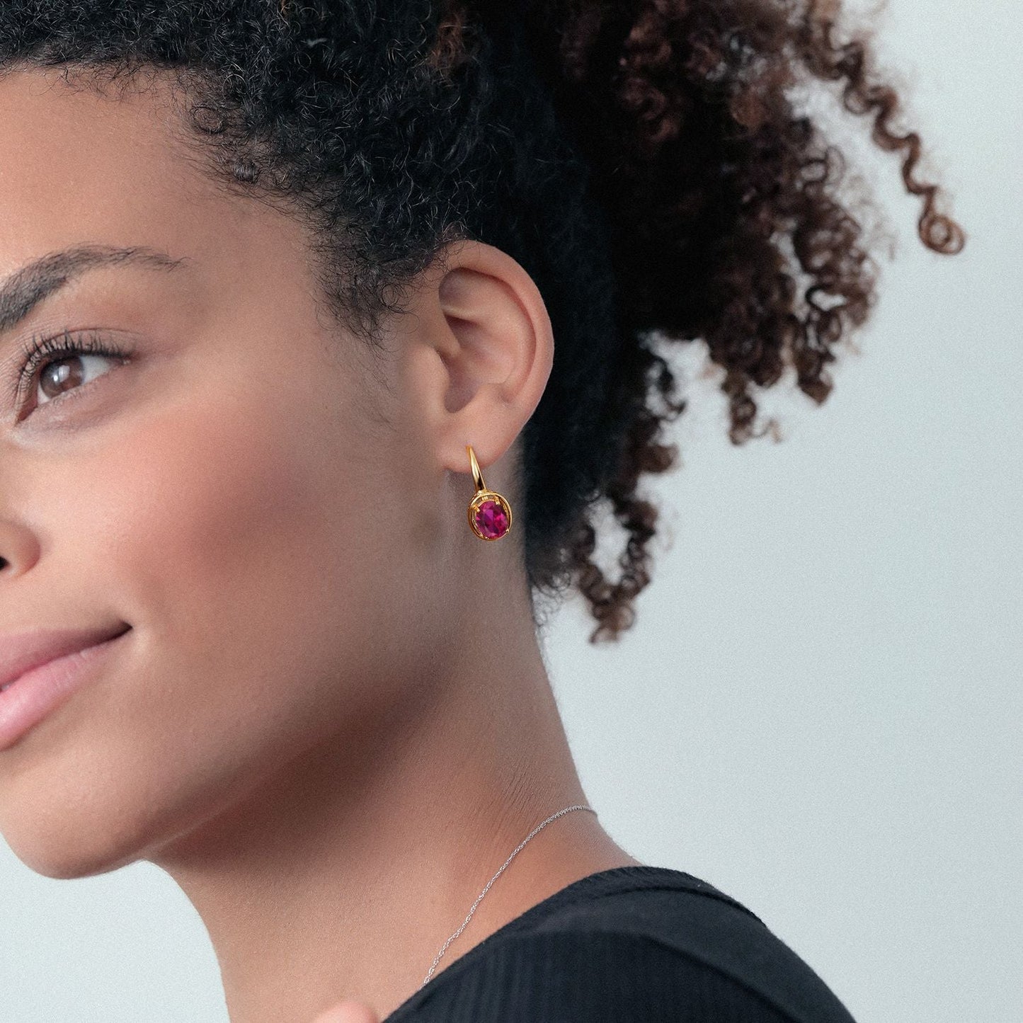 18K Yellow Gold Plated Silver Red Created Ruby Dangle Earrings For Women (4.00 Cttw, Oval 9X7MM)