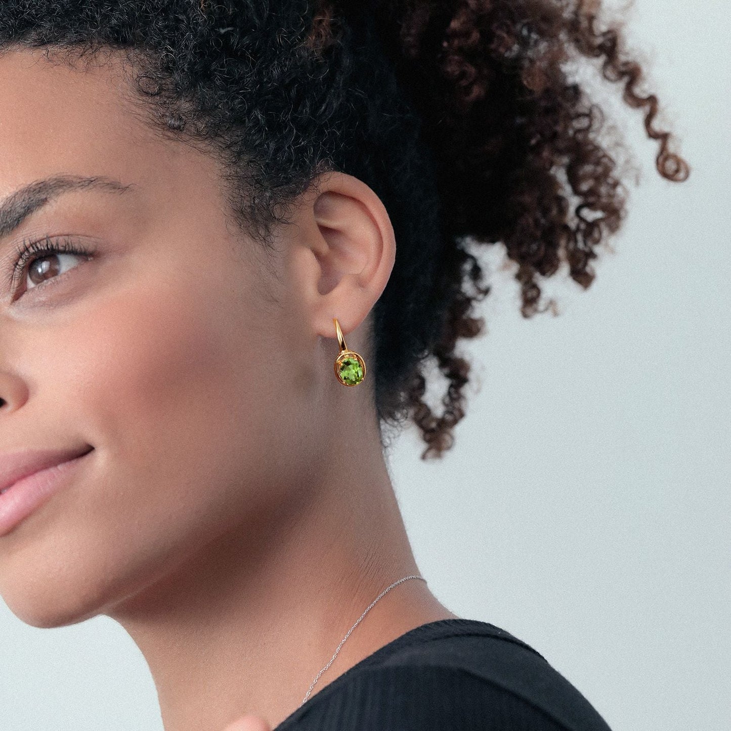 18K Yellow Gold Plated Silver Green Peridot Dangle Earrings For Women (3.60 Cttw, Gemstone Birthstone, Oval 9X7MM)