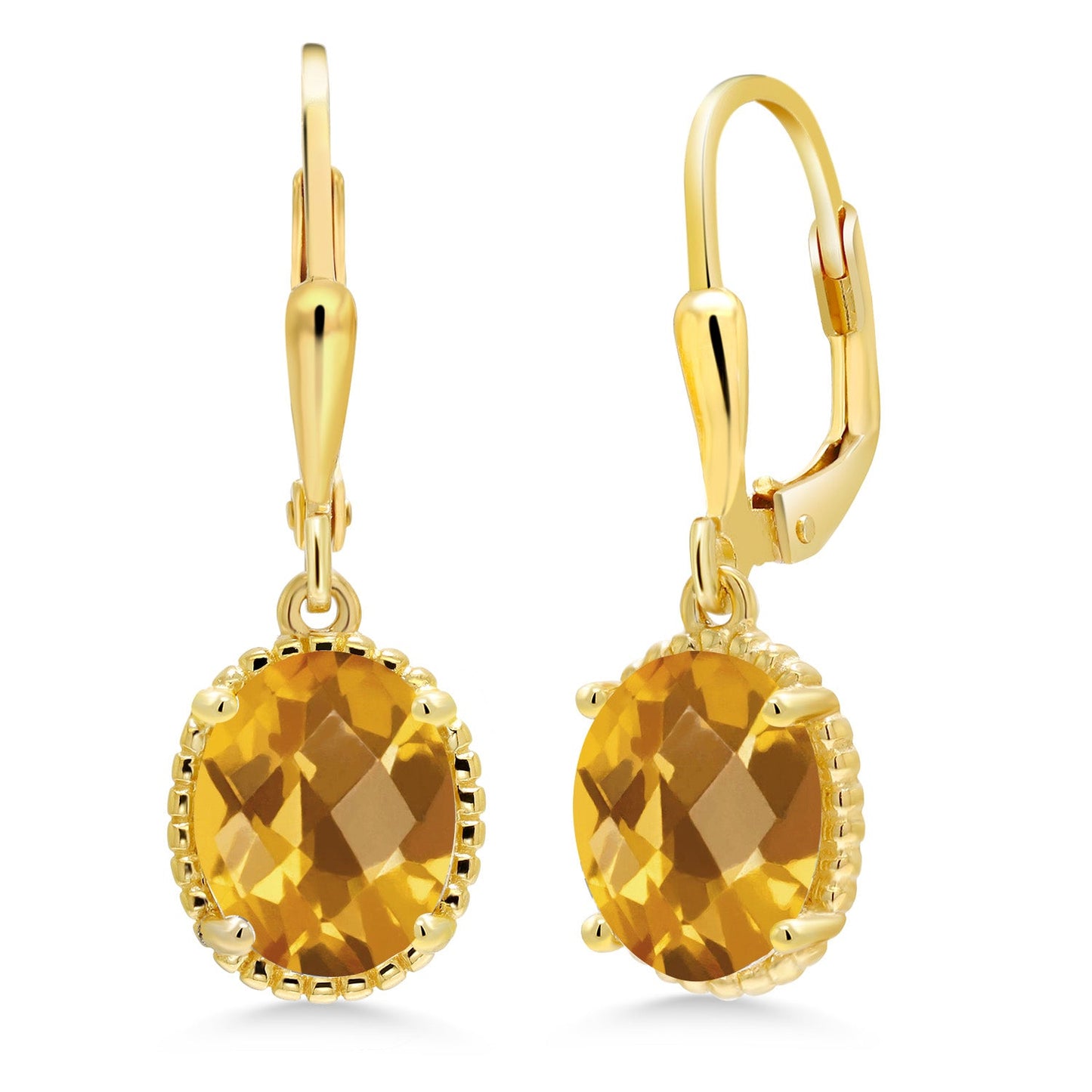 18K Yellow Gold Plated Silver 9X7MM Oval Gemstone Birthstone Leverback Drop Dangle Earrings | Gold Earrings For Women