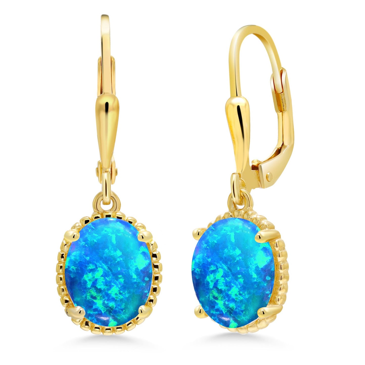 18K Yellow Gold Plated Silver 9X7MM Oval Gemstone Birthstone Leverback Drop Dangle Earrings | Gold Earrings For Women