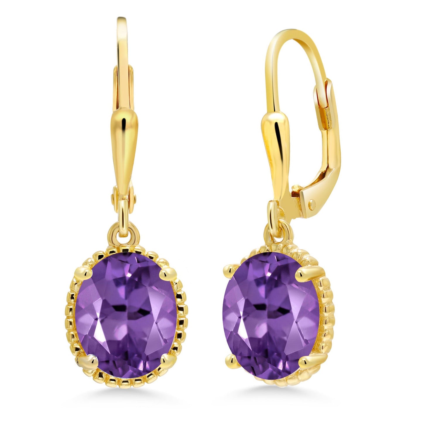 18K Yellow Gold Plated Silver 9X7MM Oval Gemstone Birthstone Leverback Drop Dangle Earrings | Gold Earrings For Women