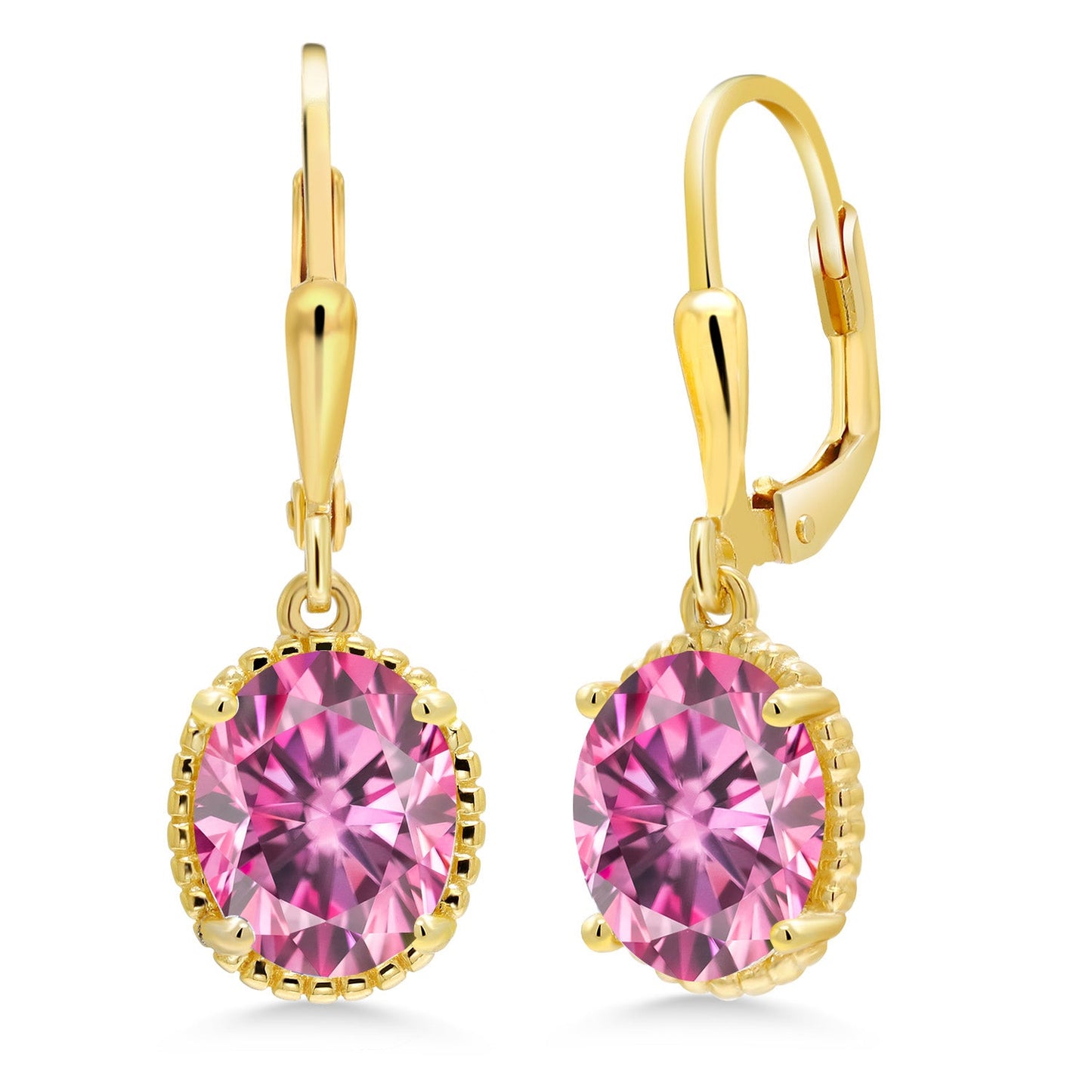 18K Yellow Gold Plated Silver 9X7MM Oval Gemstone Birthstone Leverback Drop Dangle Earrings | Gold Earrings For Women