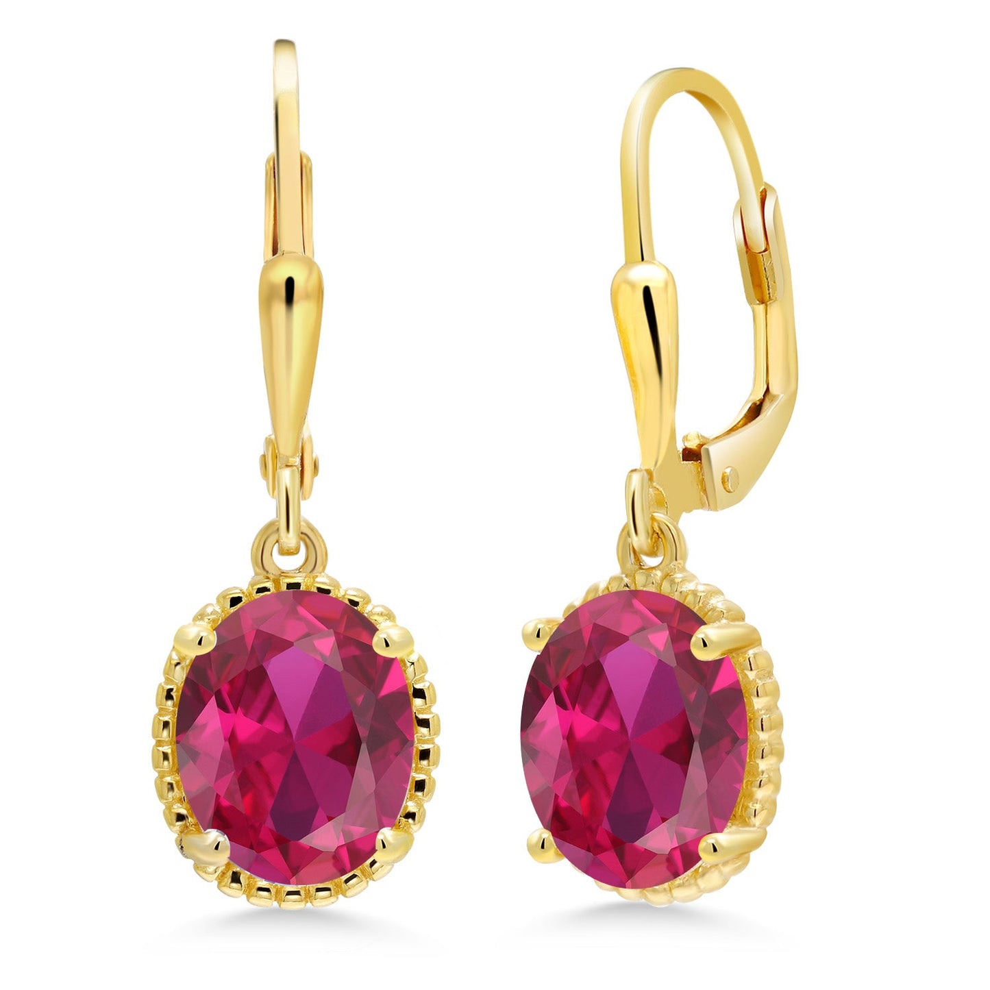 18K Yellow Gold Plated Silver 9X7MM Oval Gemstone Birthstone Leverback Drop Dangle Earrings | Gold Earrings For Women