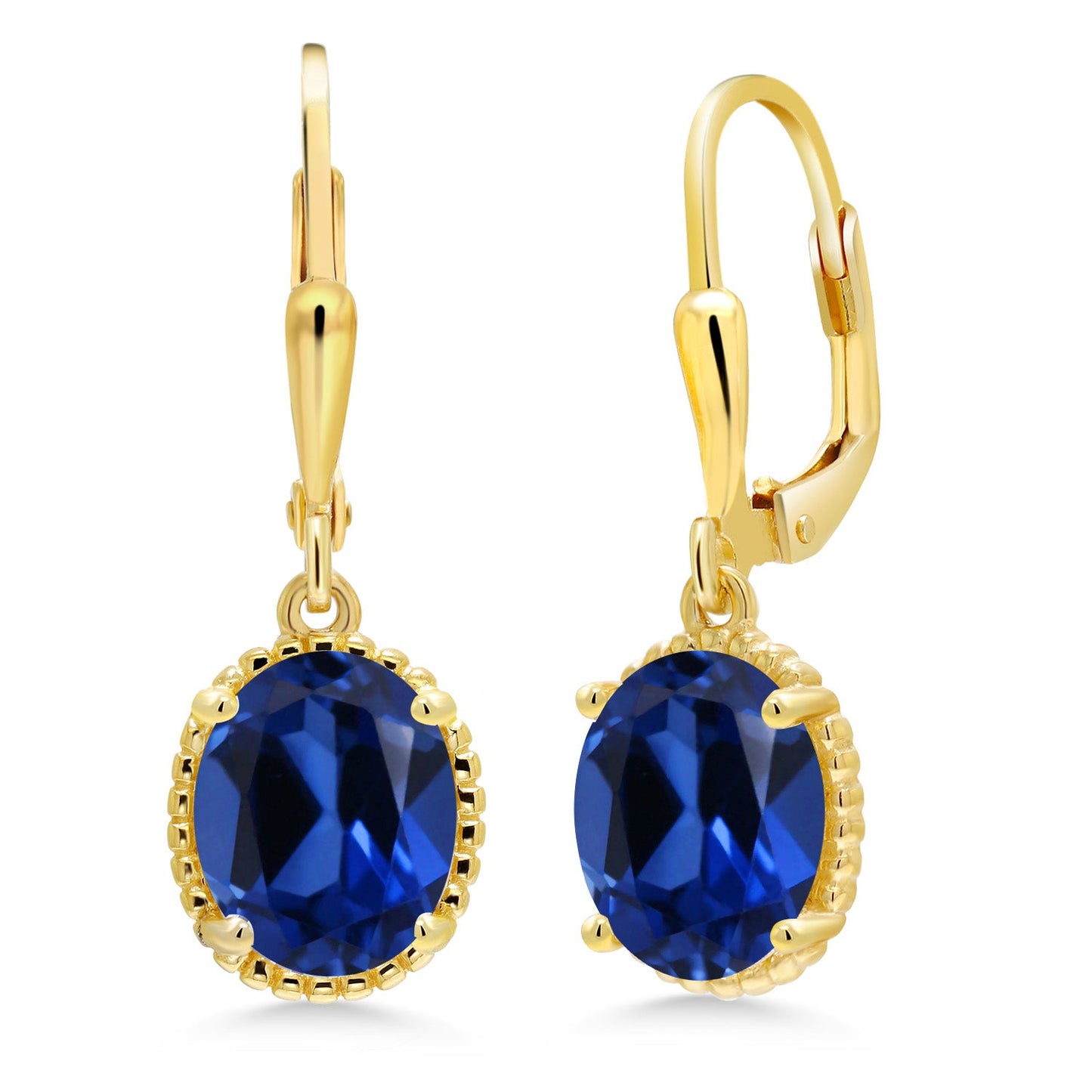 18K Yellow Gold Plated Silver 9X7MM Oval Gemstone Birthstone Leverback Drop Dangle Earrings | Gold Earrings For Women