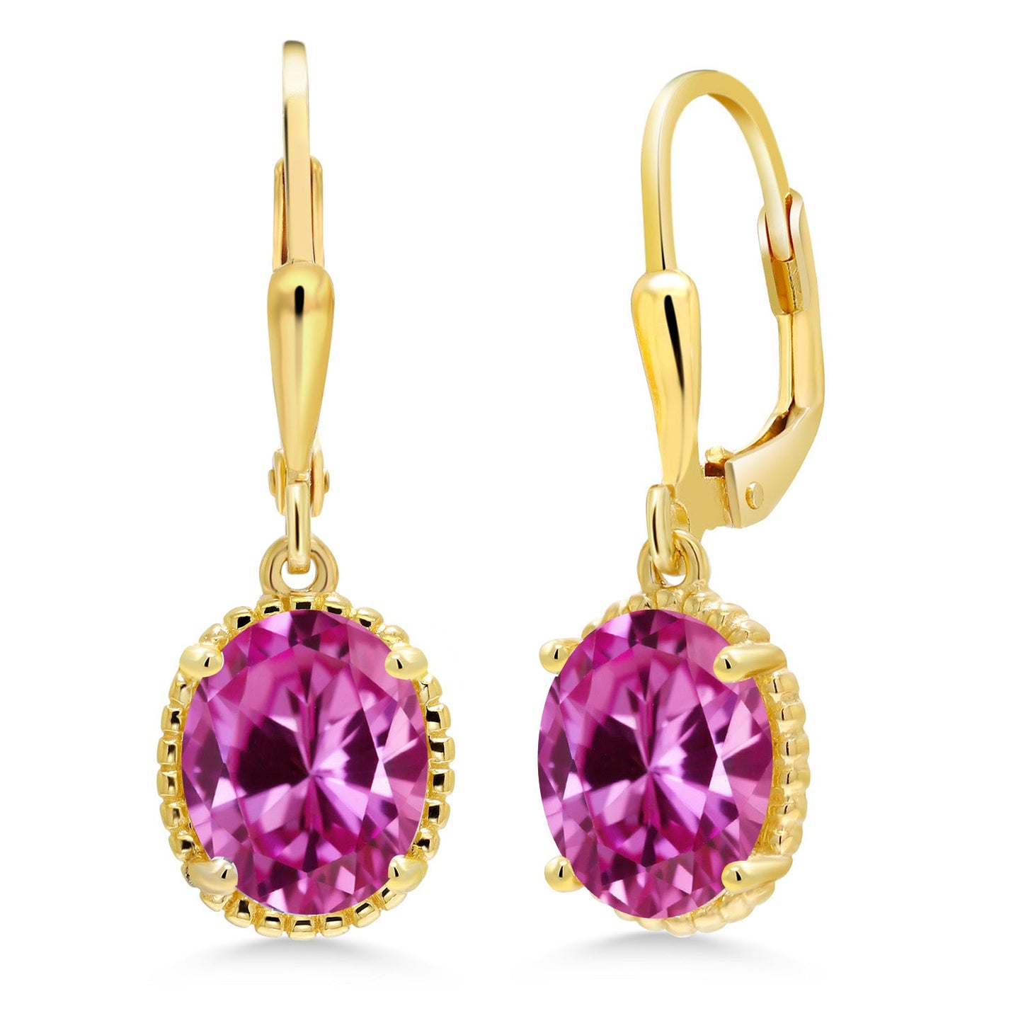 18K Yellow Gold Plated Silver 9X7MM Oval Gemstone Birthstone Leverback Drop Dangle Earrings | Gold Earrings For Women