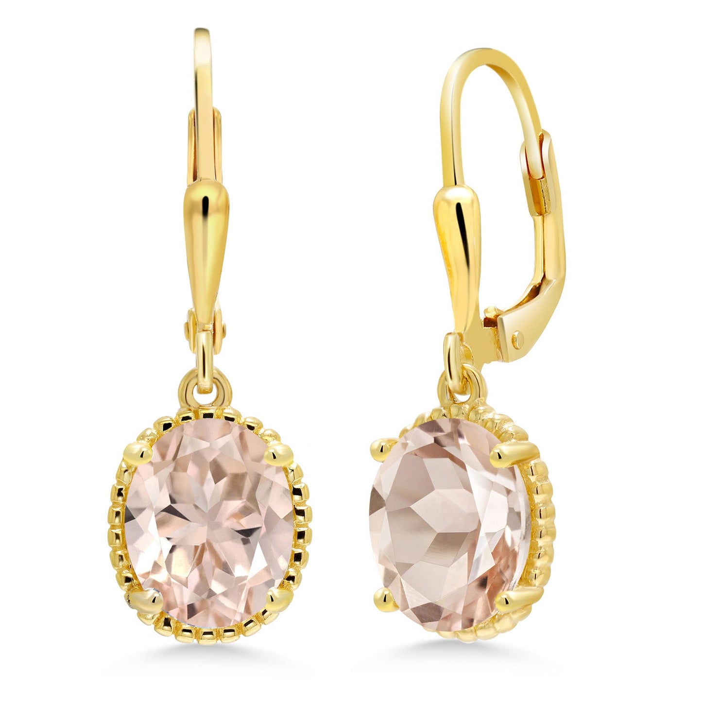 18K Yellow Gold Plated Silver 9X7MM Oval Gemstone Birthstone Leverback Drop Dangle Earrings | Gold Earrings For Women