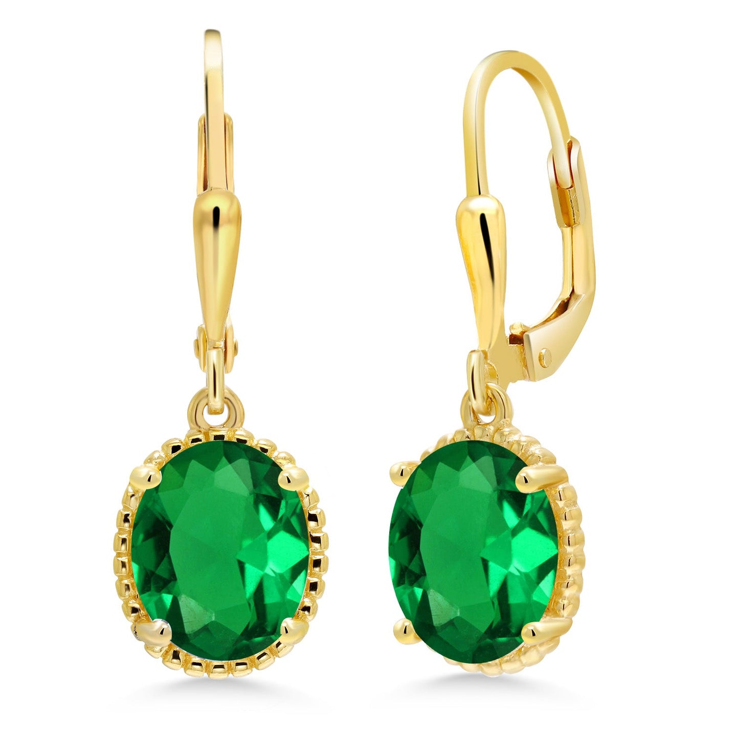 18K Yellow Gold Plated Silver 9X7MM Oval Gemstone Birthstone Leverback Drop Dangle Earrings | Gold Earrings For Women