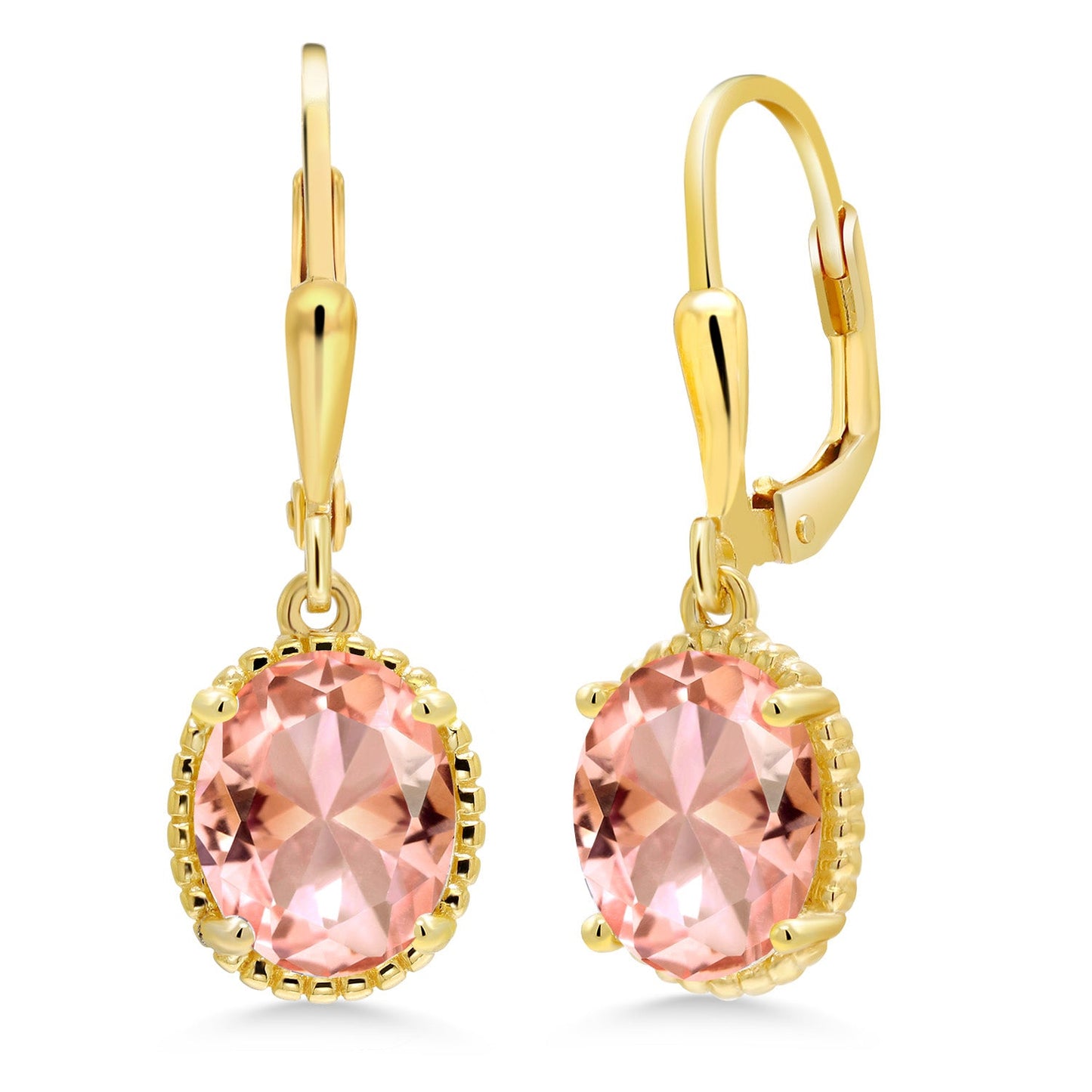 18K Yellow Gold Plated Silver 9X7MM Oval Gemstone Birthstone Leverback Drop Dangle Earrings | Gold Earrings For Women