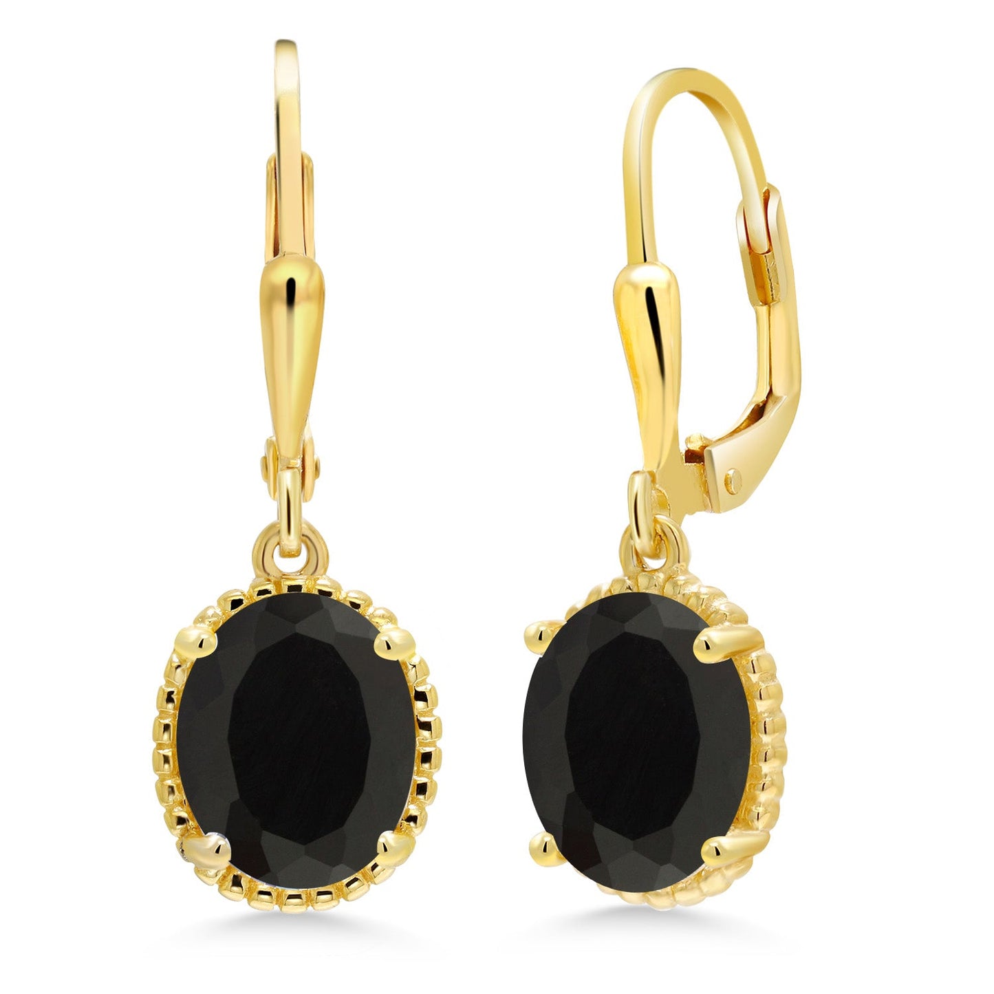 18K Yellow Gold Plated Silver 9X7MM Oval Gemstone Birthstone Leverback Drop Dangle Earrings | Gold Earrings For Women