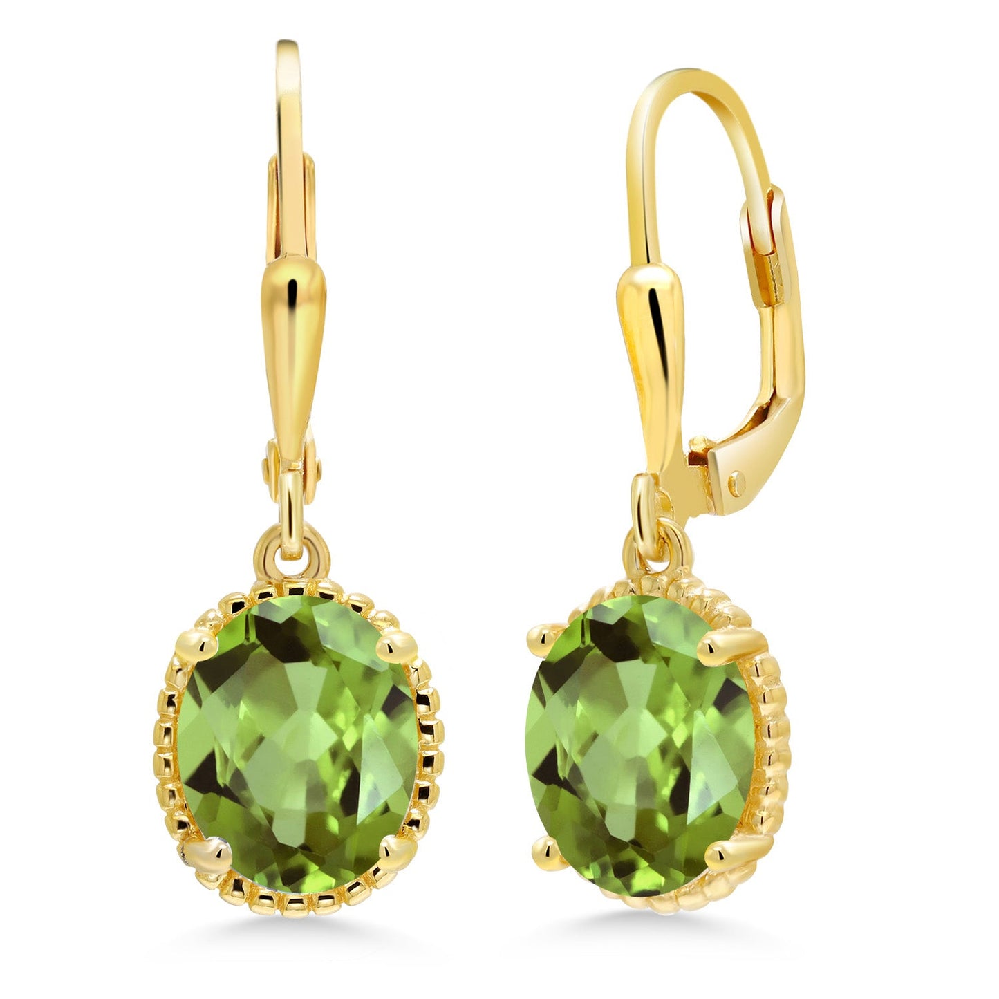 18K Yellow Gold Plated Silver 9X7MM Oval Gemstone Birthstone Leverback Drop Dangle Earrings | Gold Earrings For Women