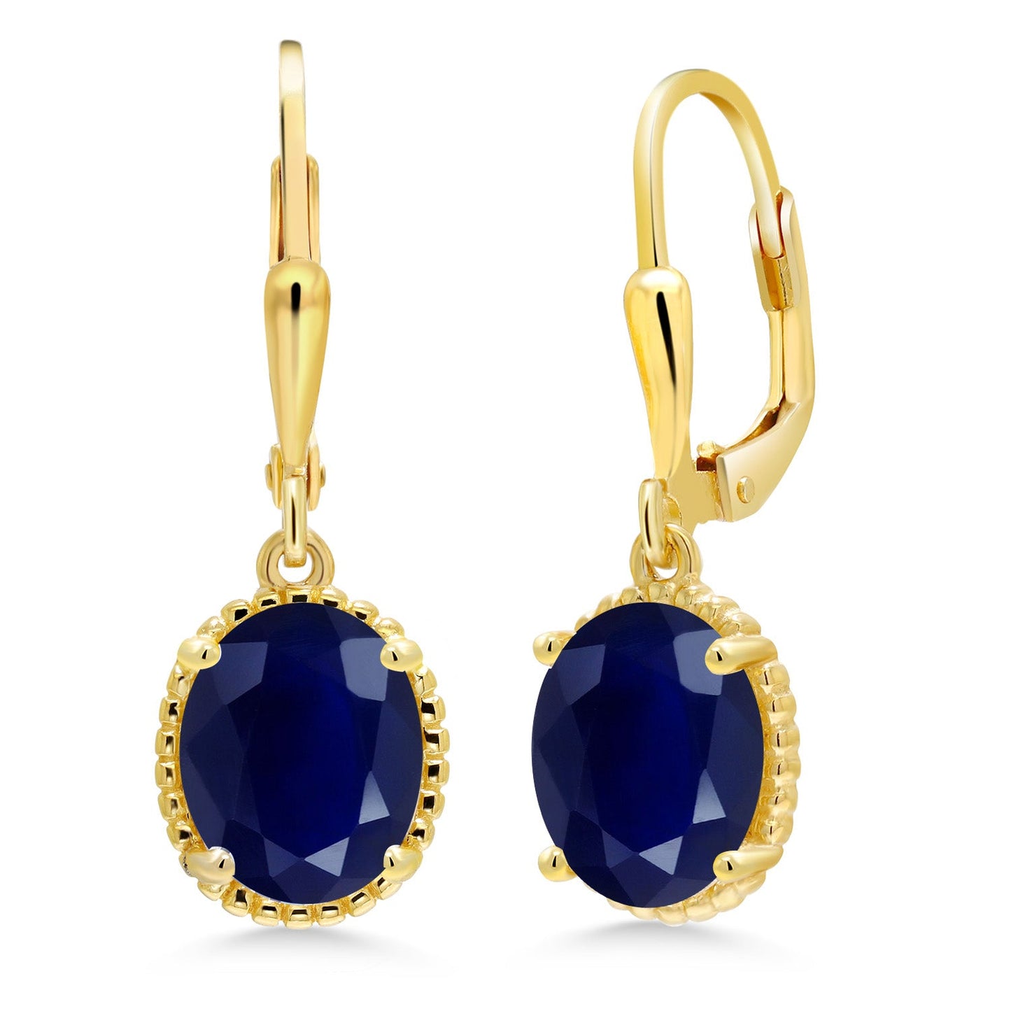 18K Yellow Gold Plated Silver 9X7MM Oval Gemstone Birthstone Leverback Drop Dangle Earrings | Gold Earrings For Women
