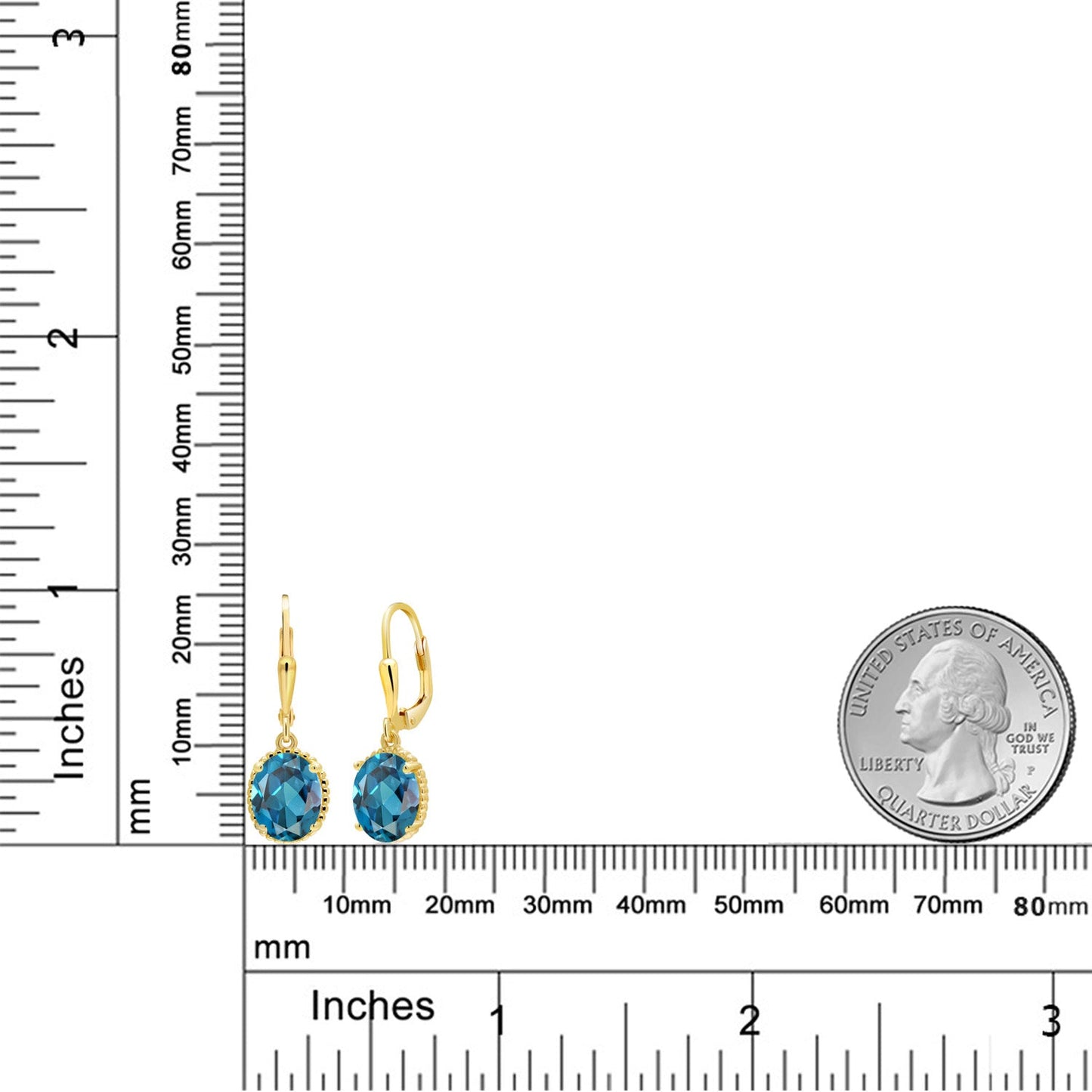 18K Yellow Gold Plated Silver 9X7MM Oval Gemstone Birthstone Leverback Drop Dangle Earrings | Gold Earrings For Women