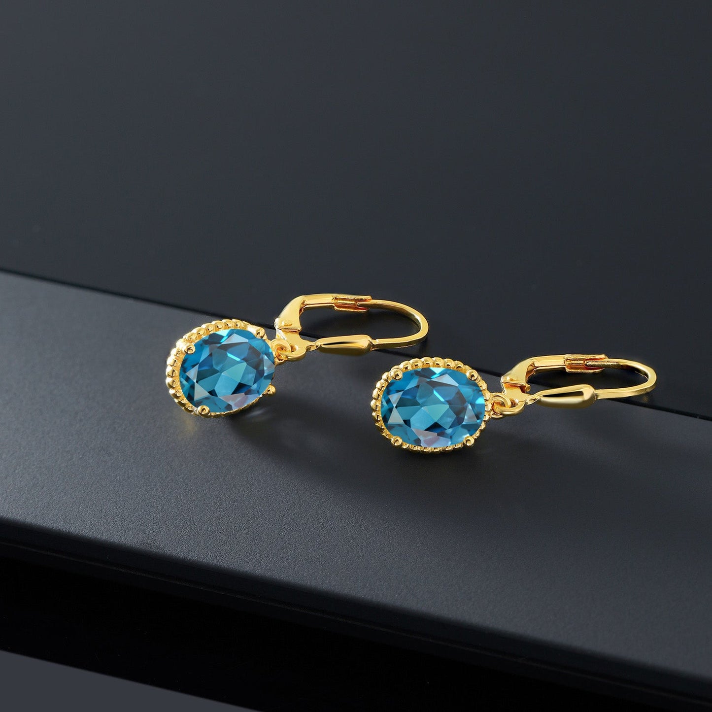 18K Yellow Gold Plated Silver 9X7MM Oval Gemstone Birthstone Leverback Drop Dangle Earrings | Gold Earrings For Women